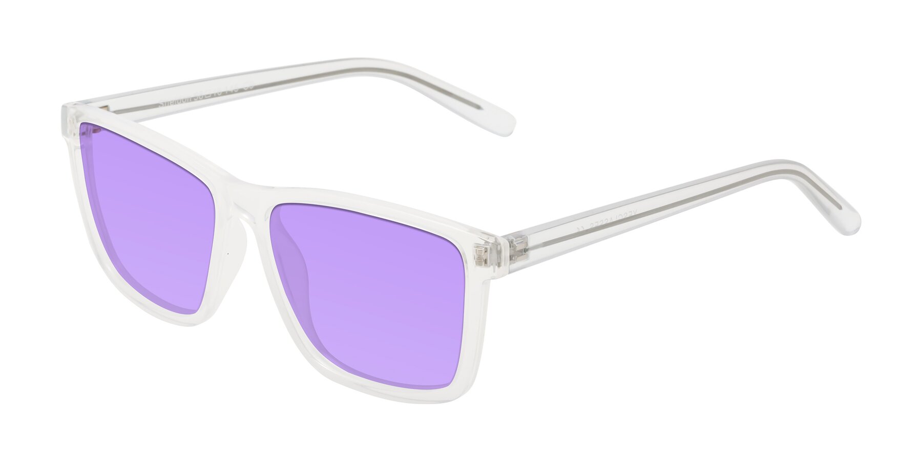 Angle of Sheldon in Translucent White with Medium Purple Tinted Lenses