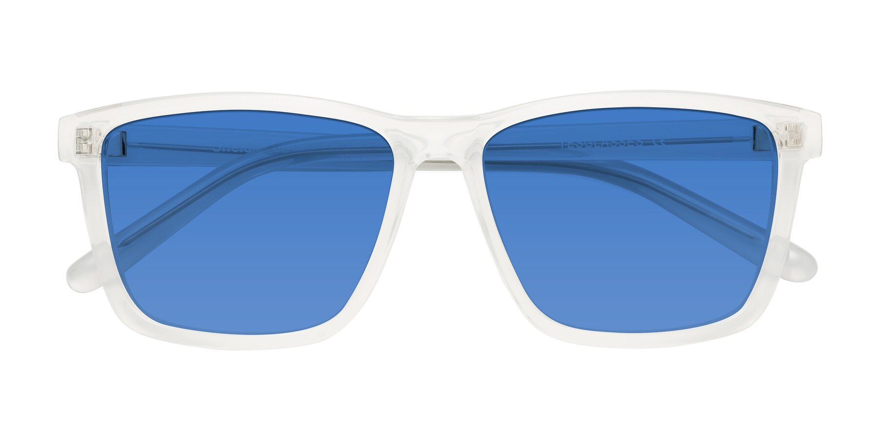 Folded Front of Sheldon in Translucent White with Blue Tinted Lenses