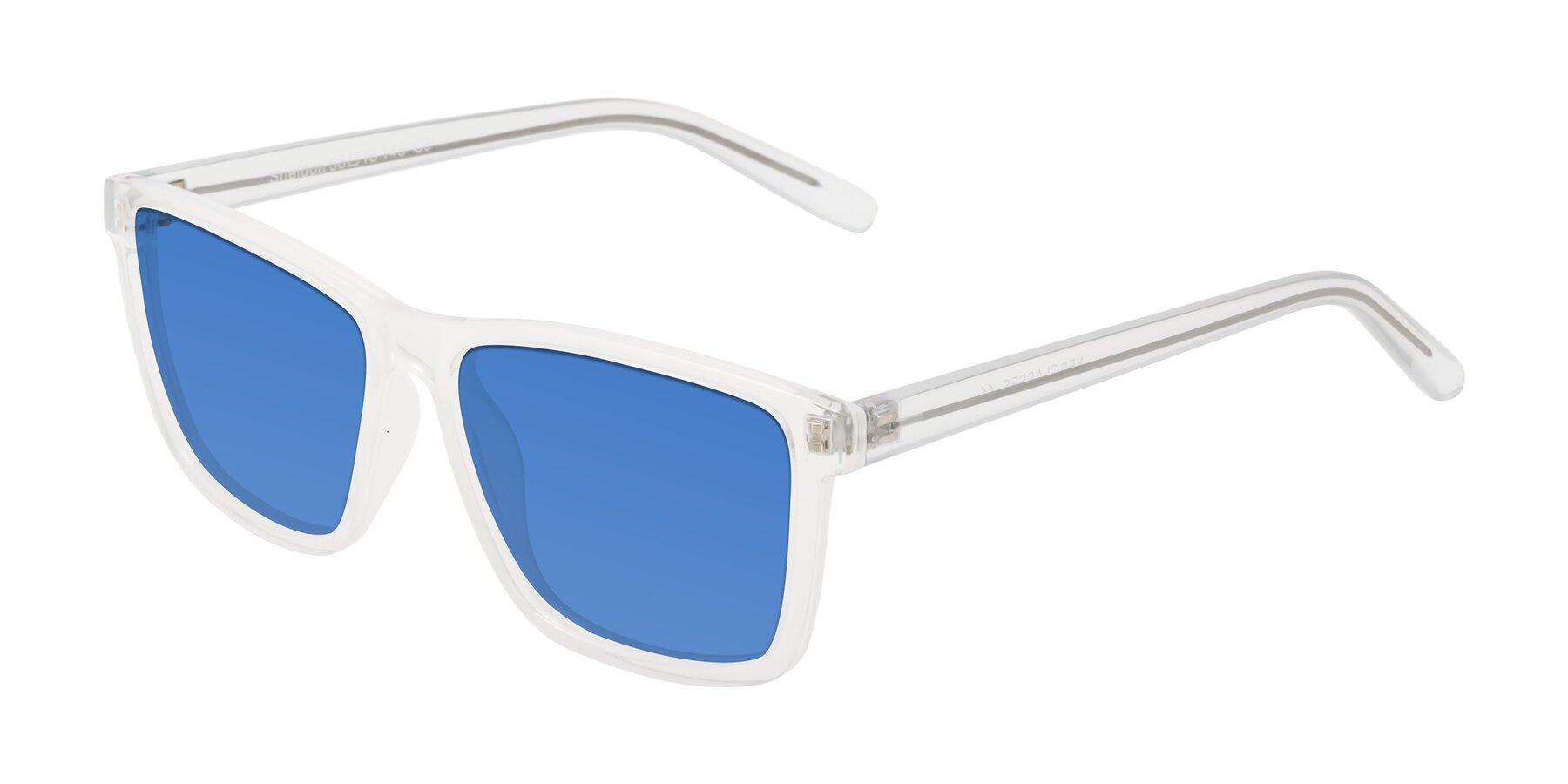 Angle of Sheldon in Translucent White with Blue Tinted Lenses