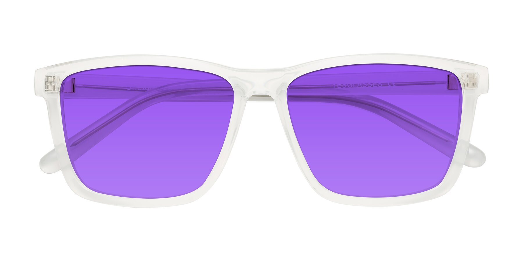 Folded Front of Sheldon in Translucent White with Purple Tinted Lenses