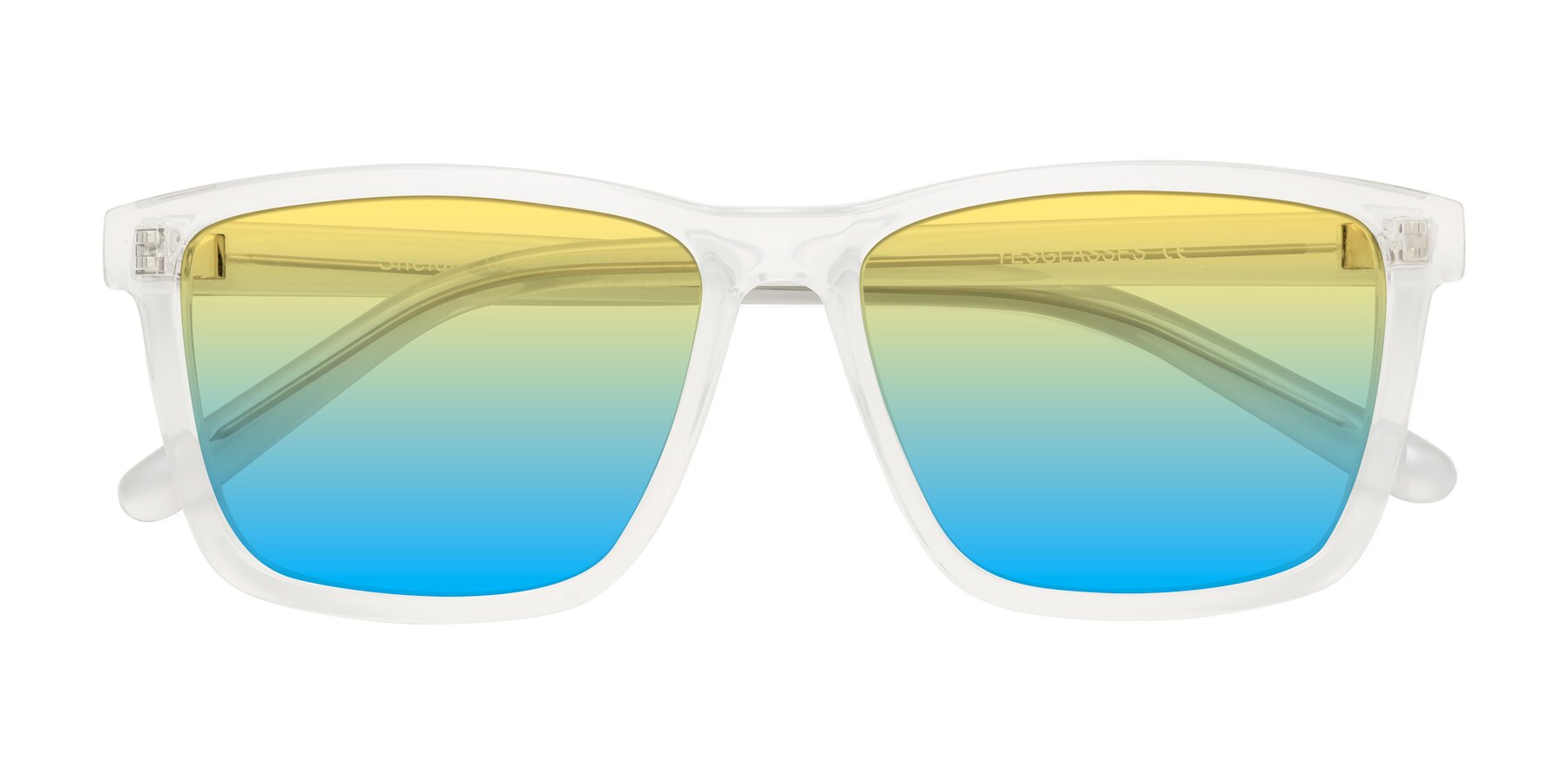 Folded Front of Sheldon in Translucent White with Yellow / Blue Gradient Lenses