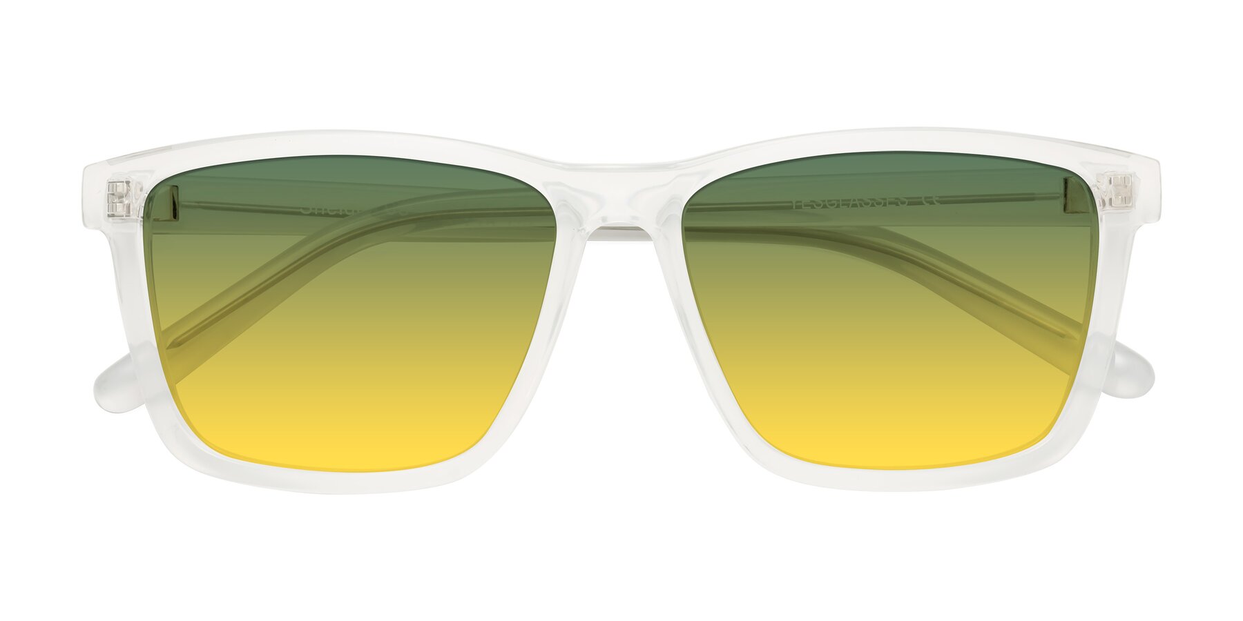 Folded Front of Sheldon in Translucent White with Green / Yellow Gradient Lenses