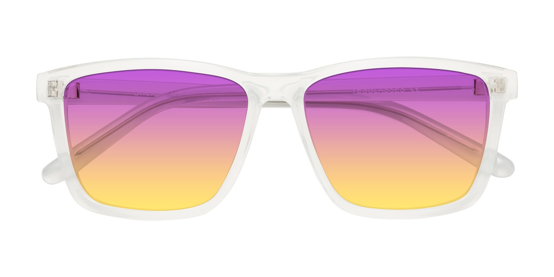 Folded Front of Sheldon in Translucent White with Purple / Yellow Gradient Lenses