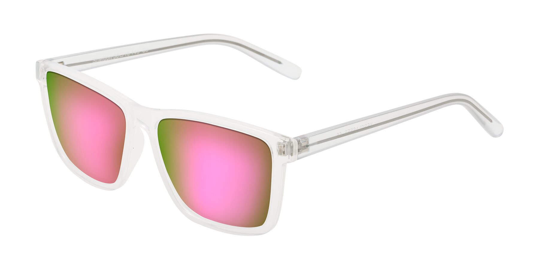 Angle of Sheldon in Translucent White with Pink Mirrored Lenses