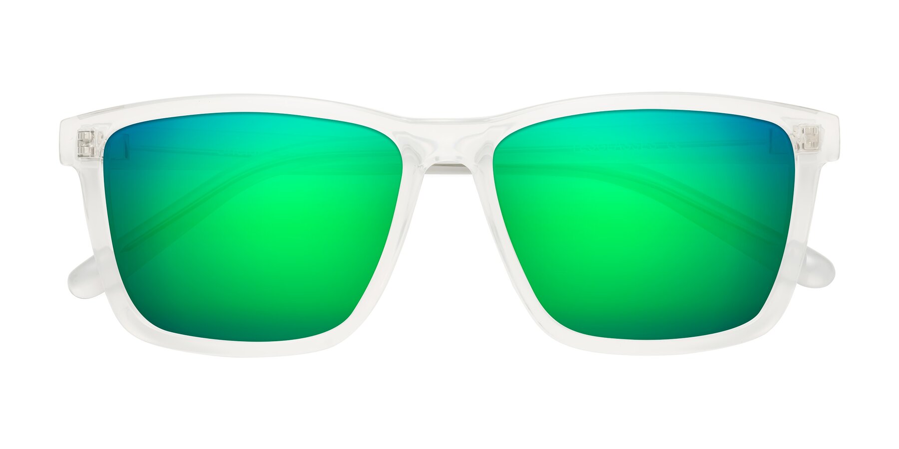 Folded Front of Sheldon in Translucent White with Green Mirrored Lenses
