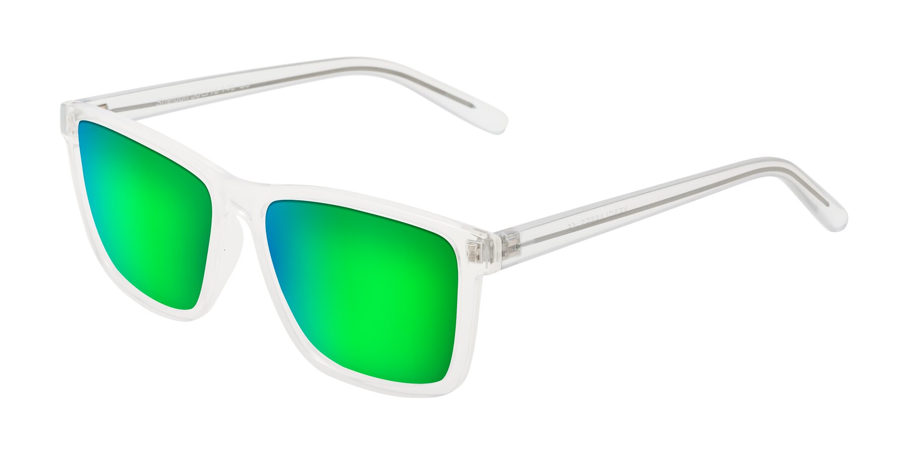 Angle of Sheldon in Translucent White with Green Mirrored Lenses