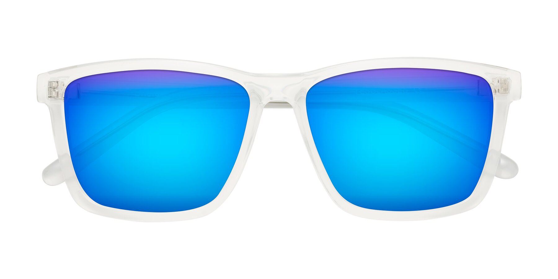 Folded Front of Sheldon in Translucent White with Blue Mirrored Lenses