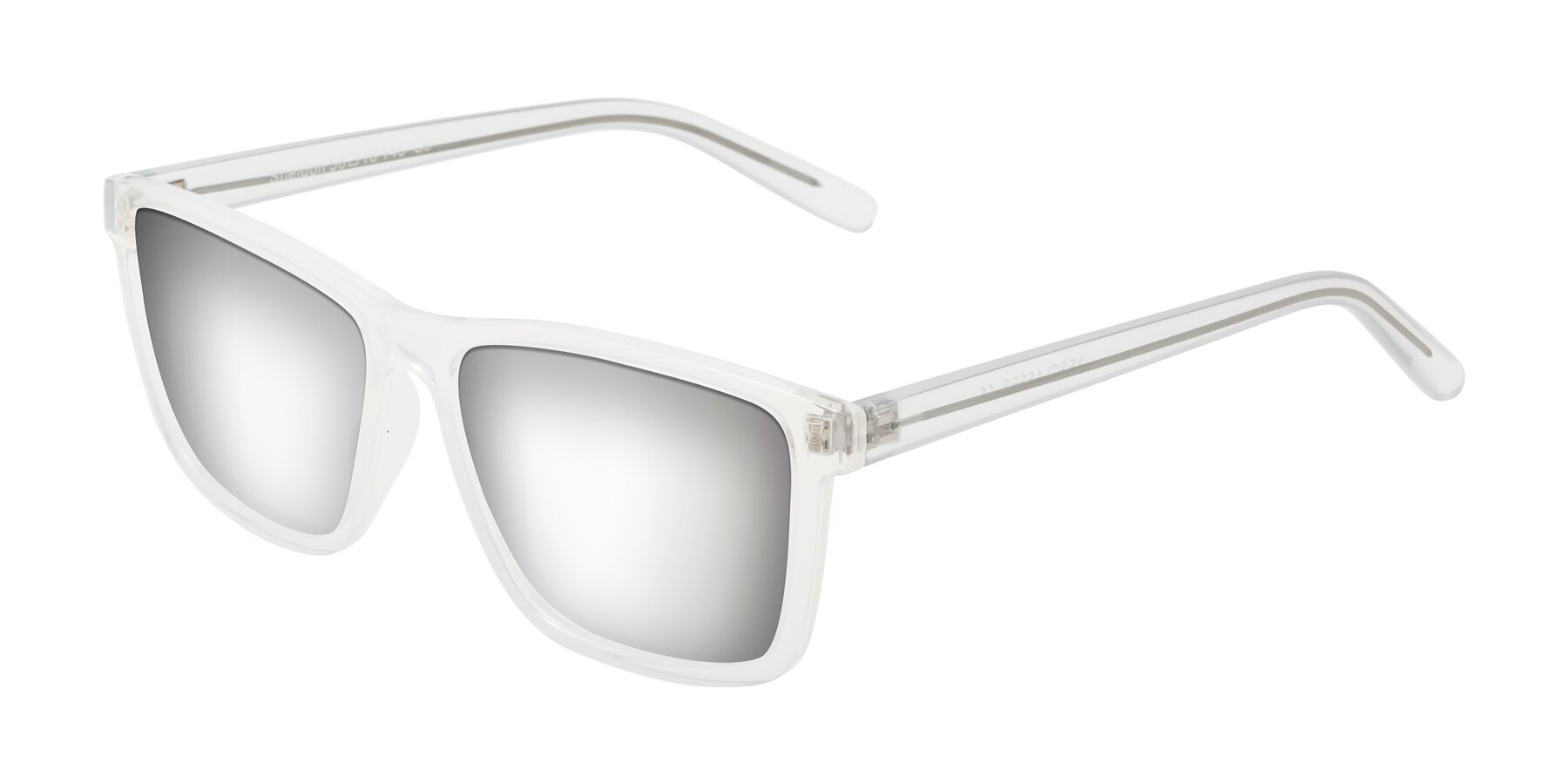 Angle of Sheldon in Translucent White with Silver Mirrored Lenses