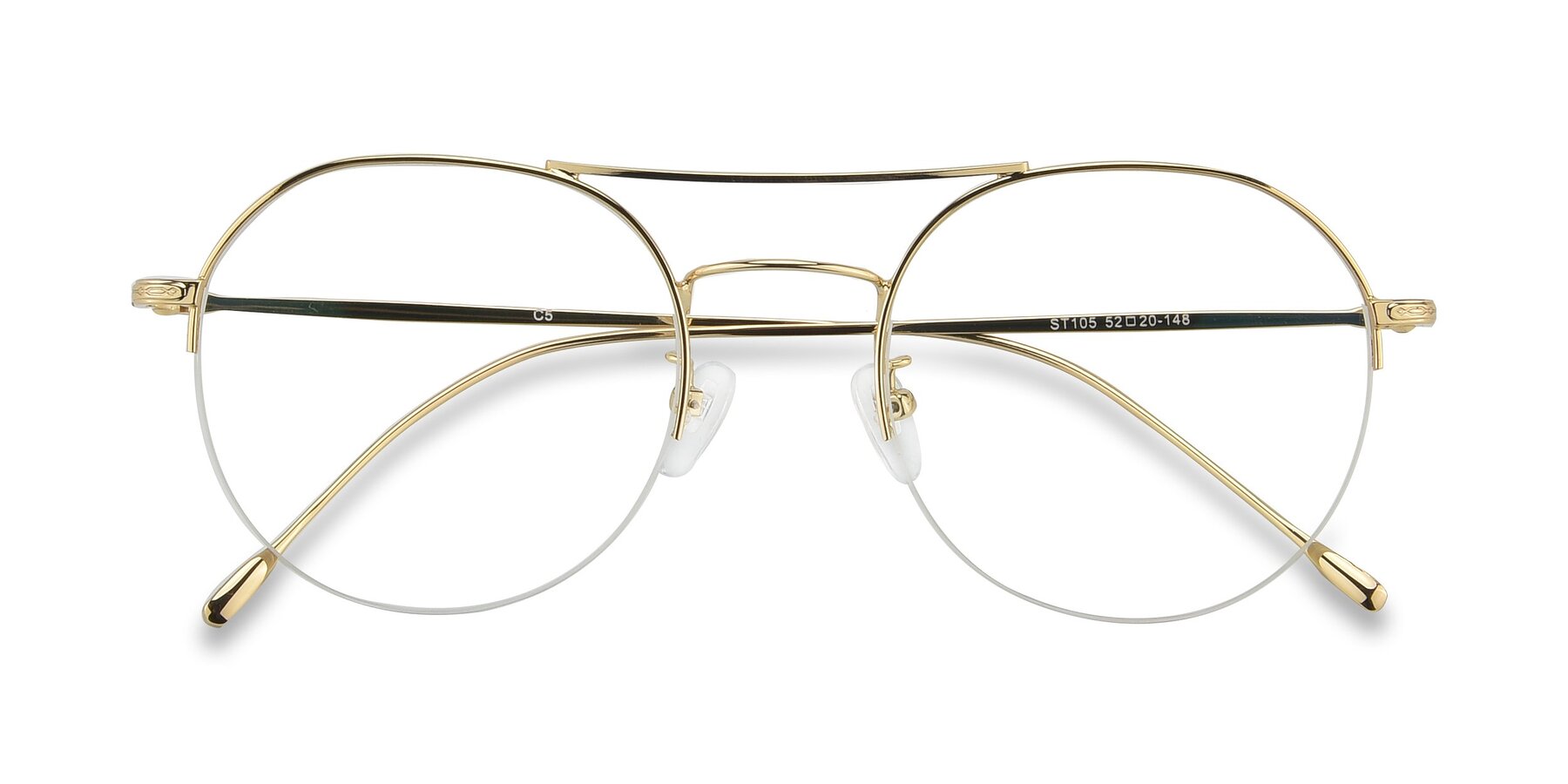 Folded Front of ST105 in Gold with Clear Reading Eyeglass Lenses