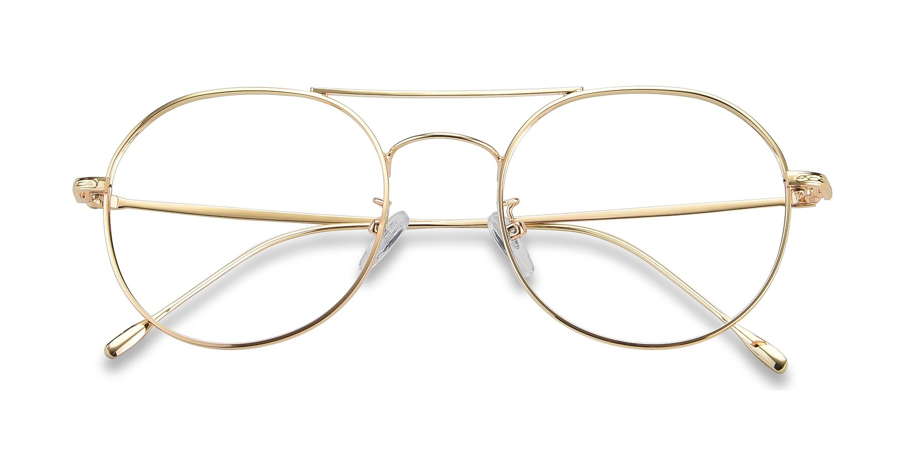 Folded Front of DSR106 in Gold with Clear Reading Eyeglass Lenses