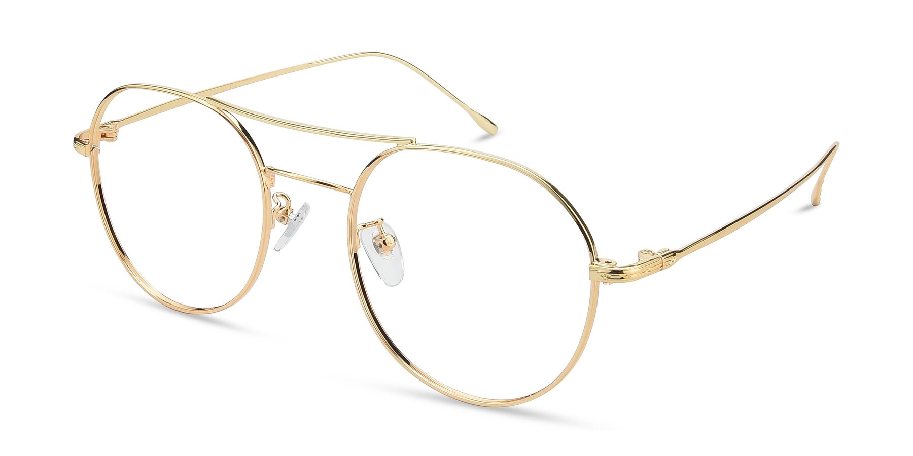 Angle of DSR106 in Gold with Clear Reading Eyeglass Lenses