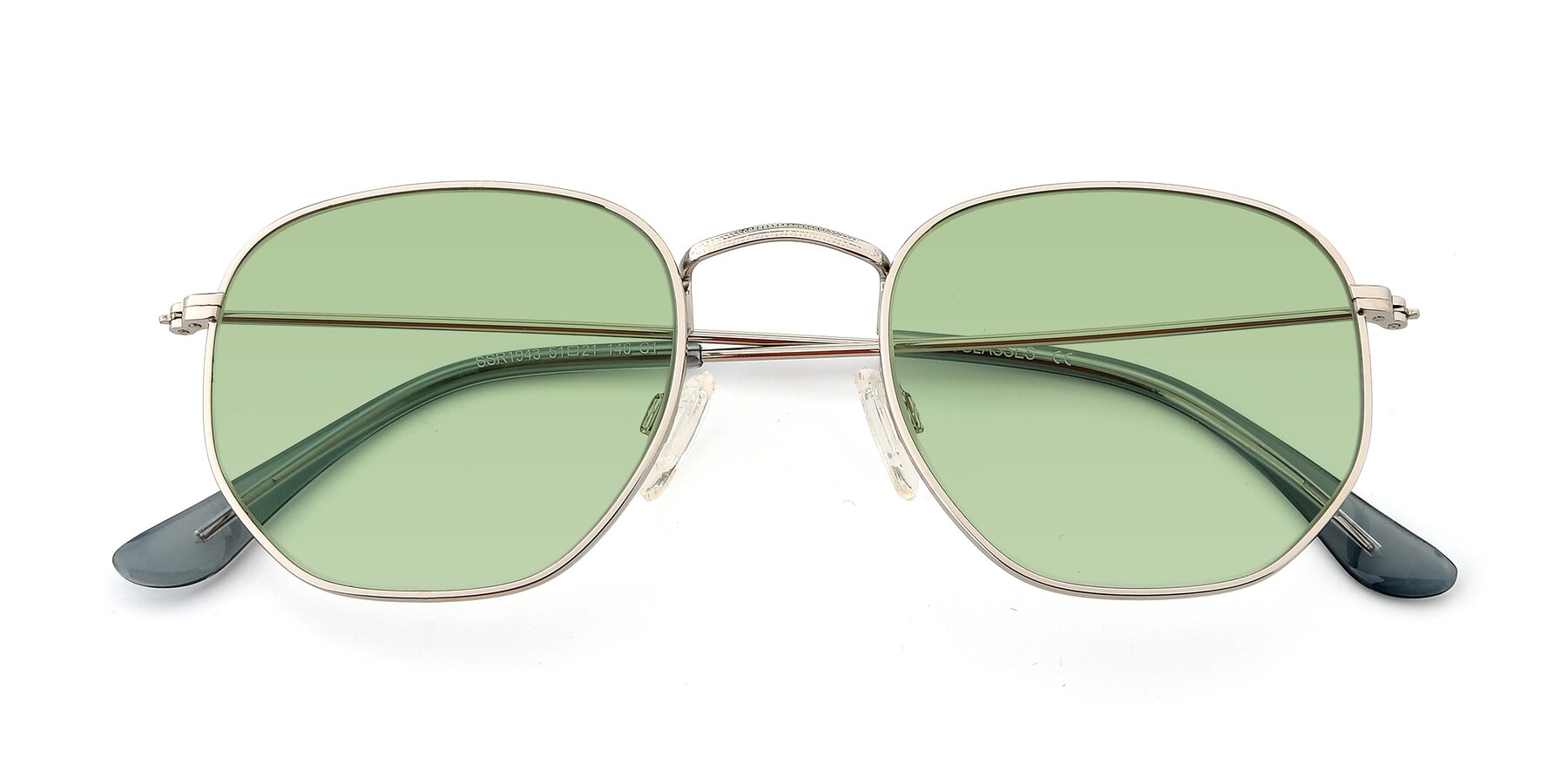 Folded Front of SSR1943 in Silver with Medium Green Tinted Lenses