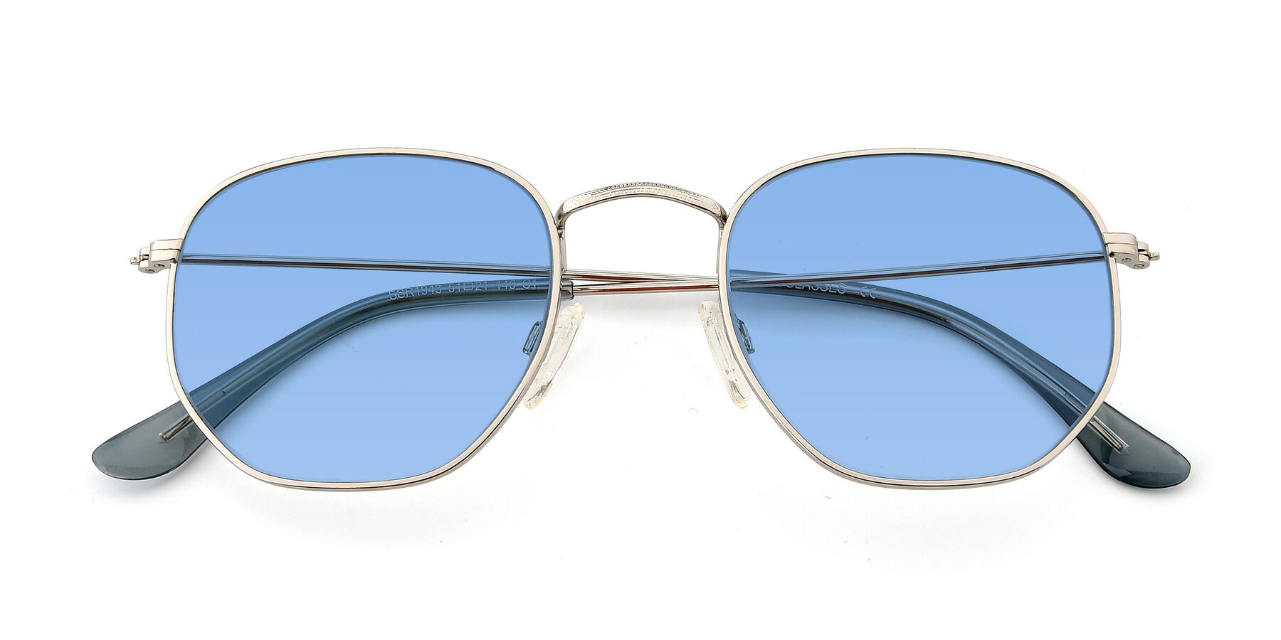 Folded Front of SSR1943 in Silver with Medium Blue Tinted Lenses