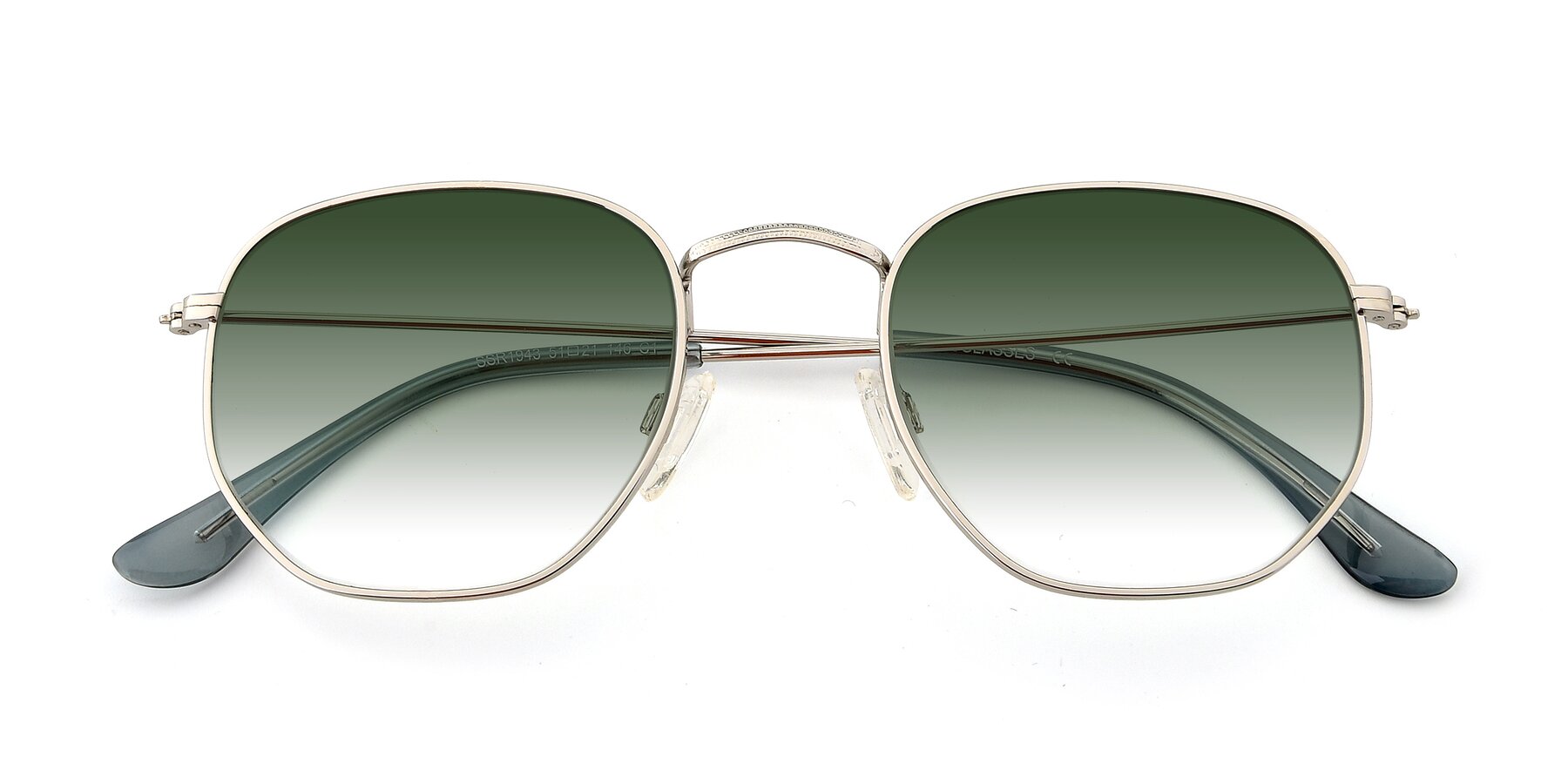Folded Front of SSR1943 in Silver with Green Gradient Lenses