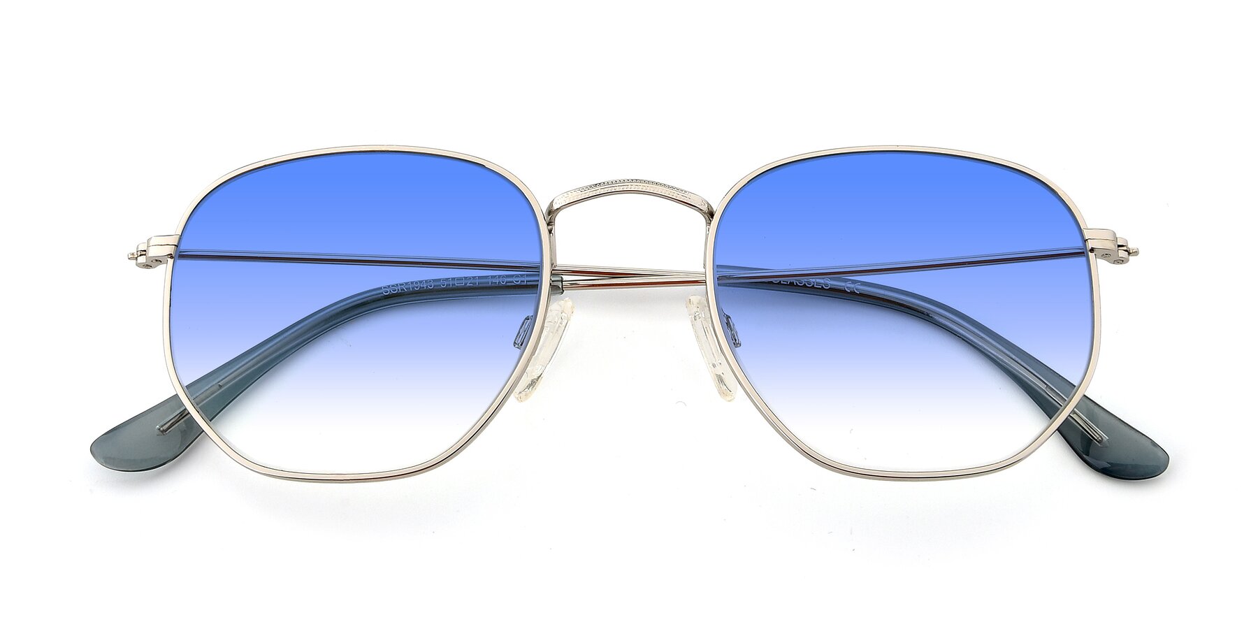 Folded Front of SSR1943 in Silver with Blue Gradient Lenses