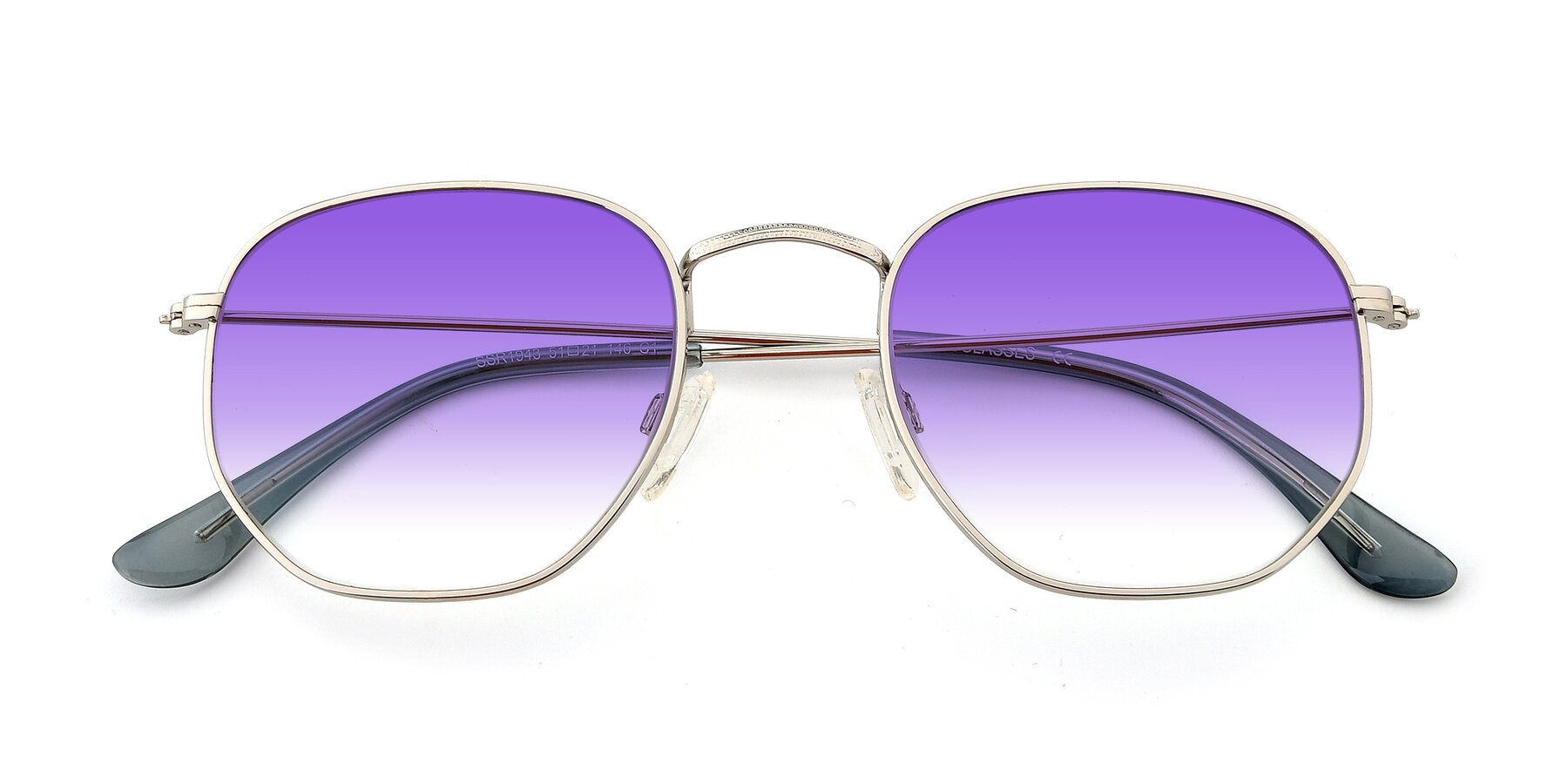 Folded Front of SSR1943 in Silver with Purple Gradient Lenses