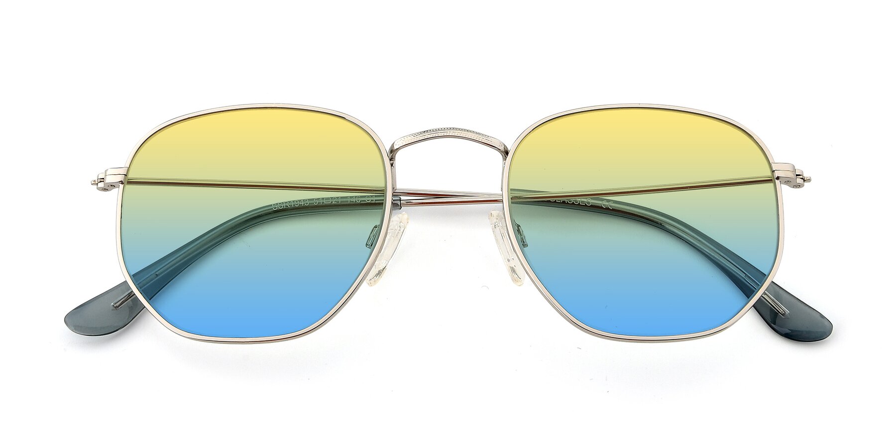 Folded Front of SSR1943 in Silver with Yellow / Blue Gradient Lenses
