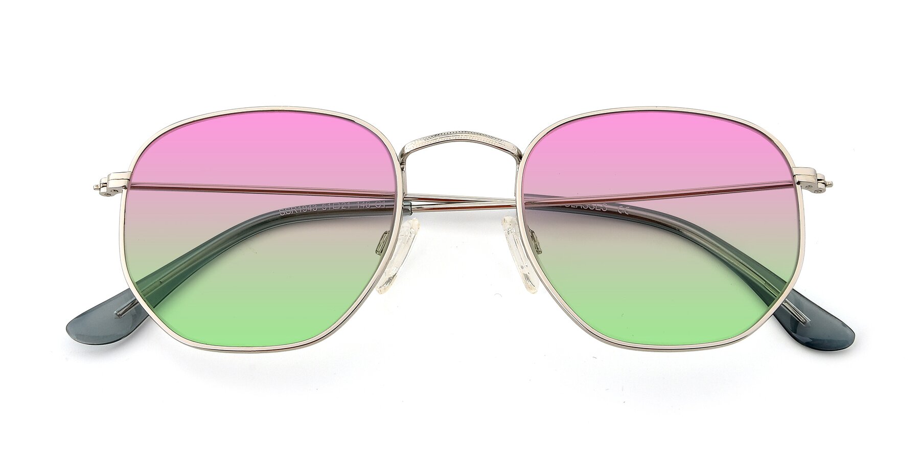 Folded Front of SSR1943 in Silver with Pink / Green Gradient Lenses
