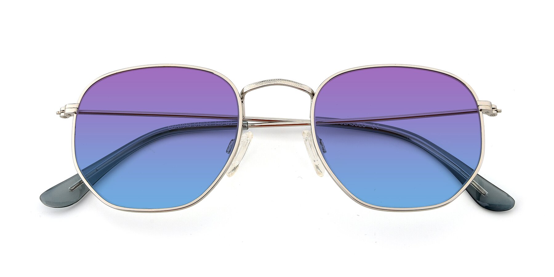 Folded Front of SSR1943 in Silver with Purple / Blue Gradient Lenses
