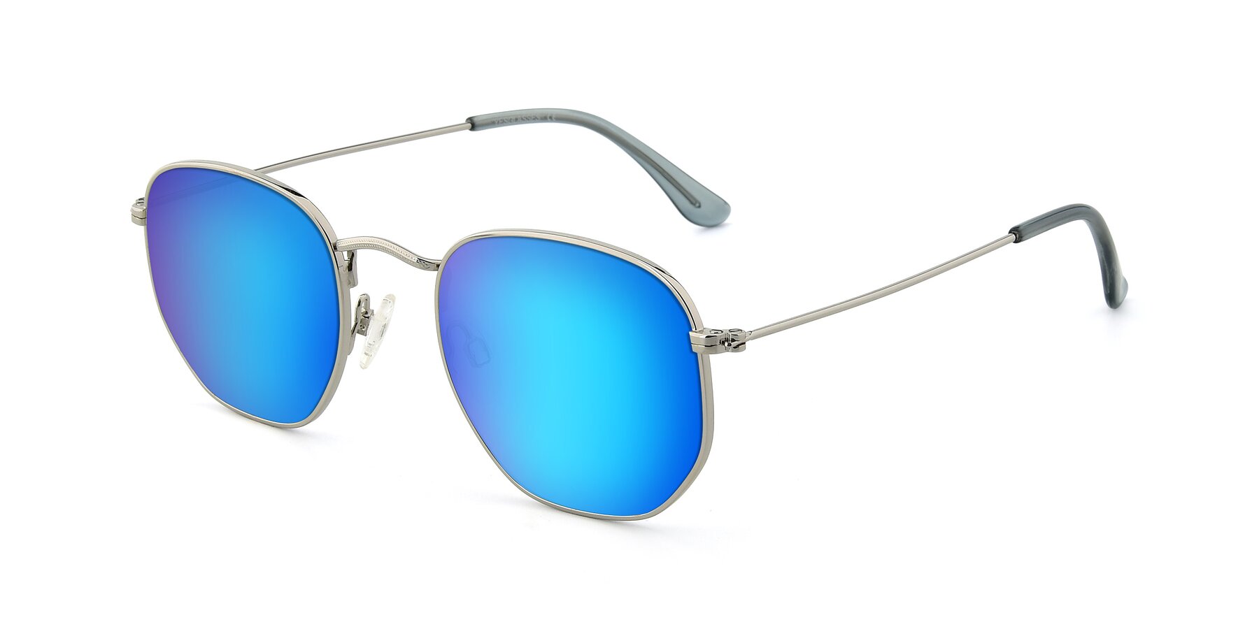 Angle of SSR1943 in Silver with Blue Mirrored Lenses