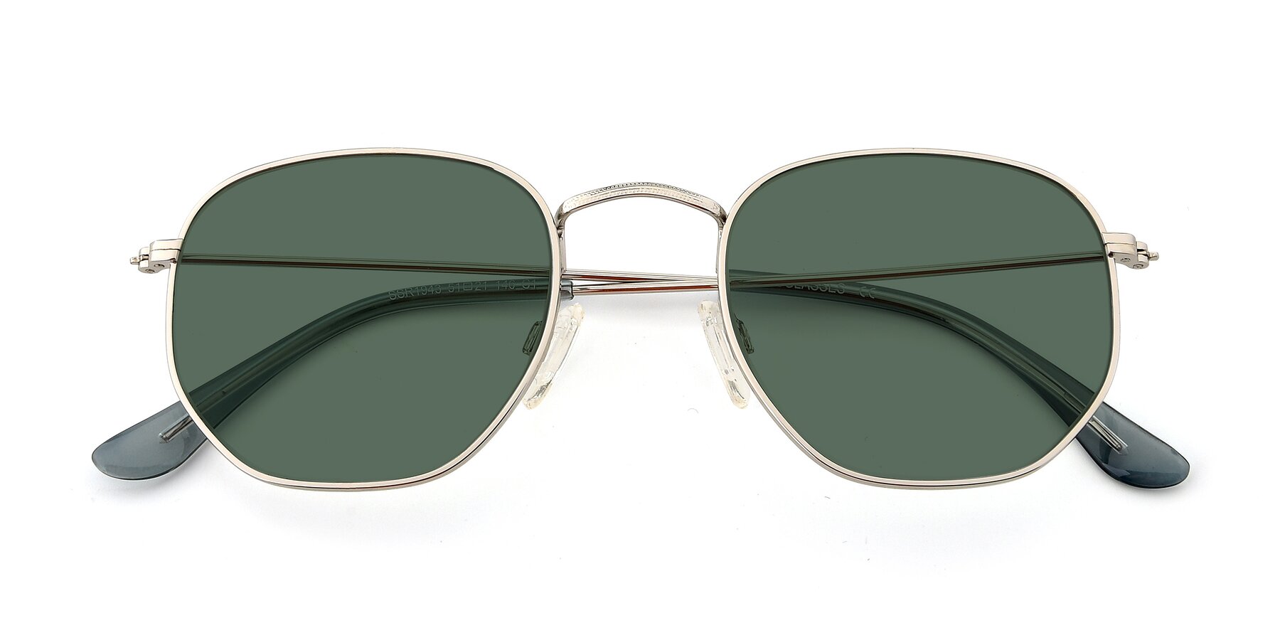 Folded Front of SSR1943 in Silver with Green Polarized Lenses