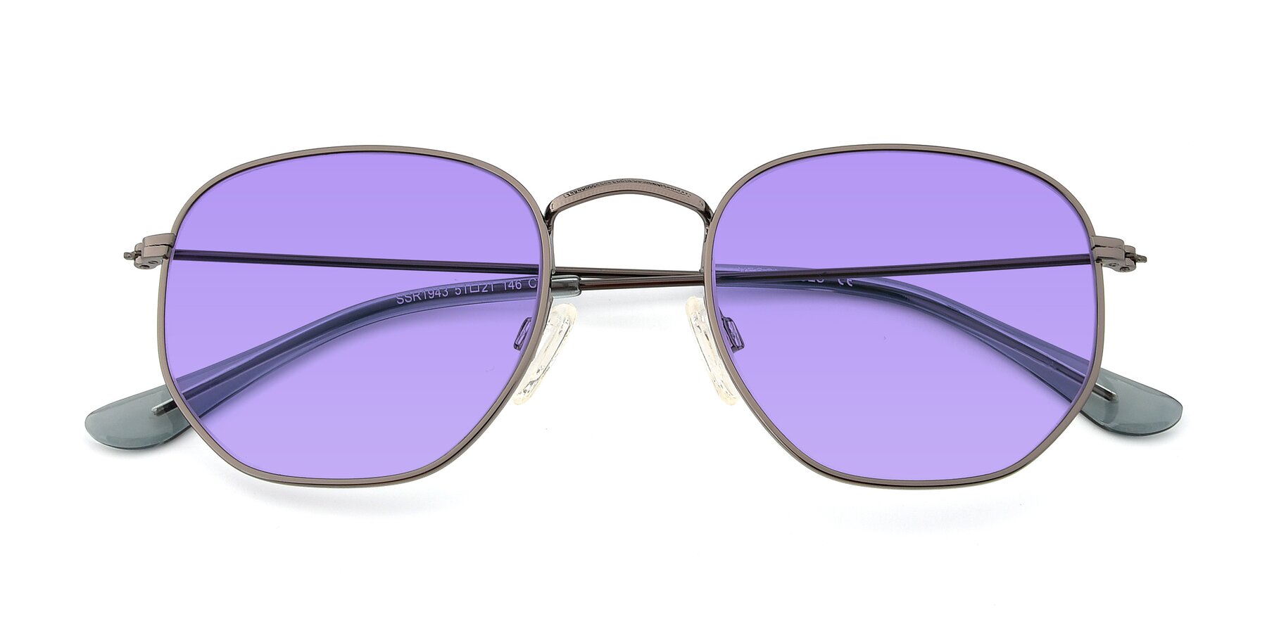 Folded Front of SSR1943 in Grey with Medium Purple Tinted Lenses