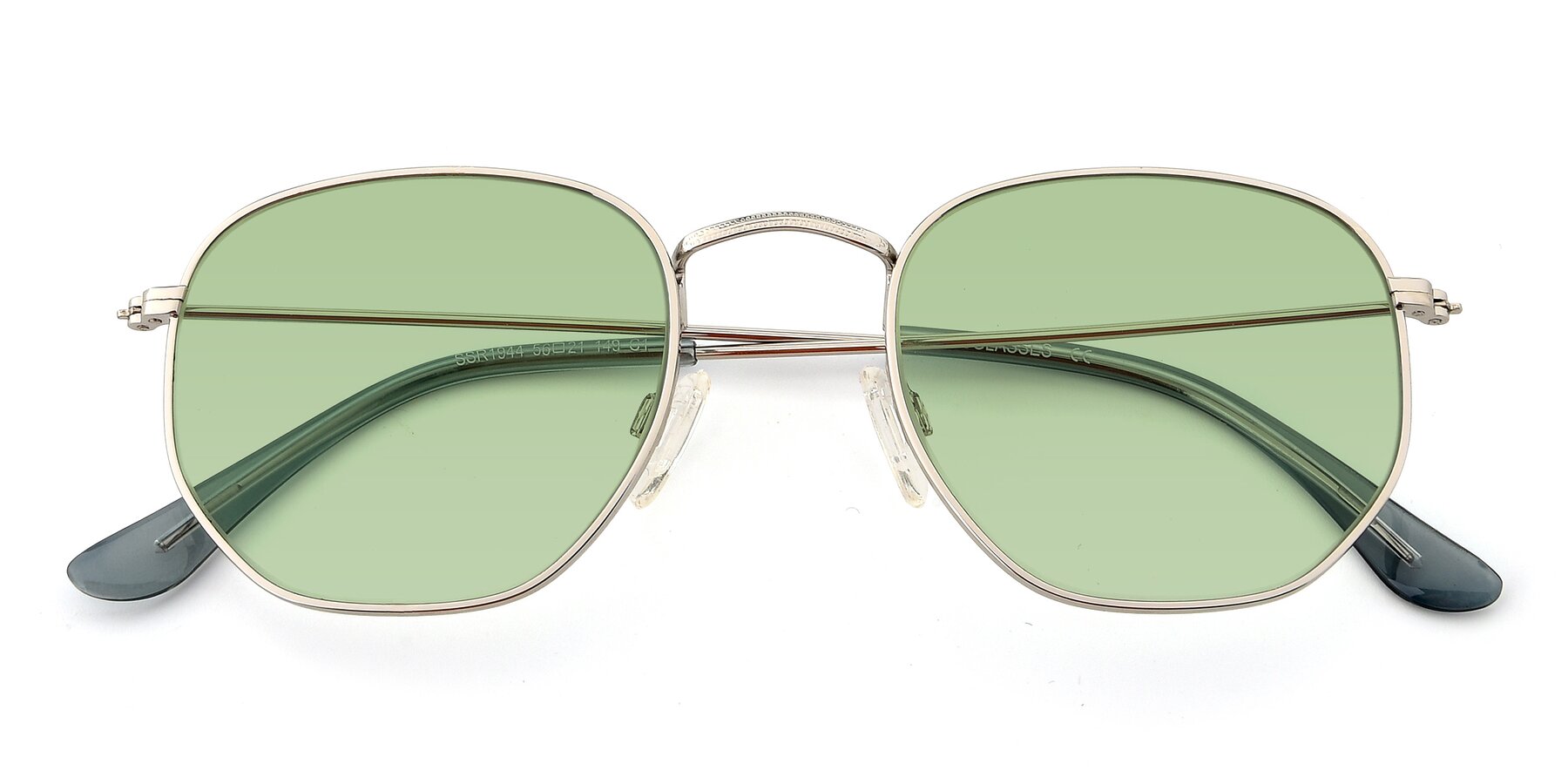 Folded Front of SSR1944 in Silver with Medium Green Tinted Lenses