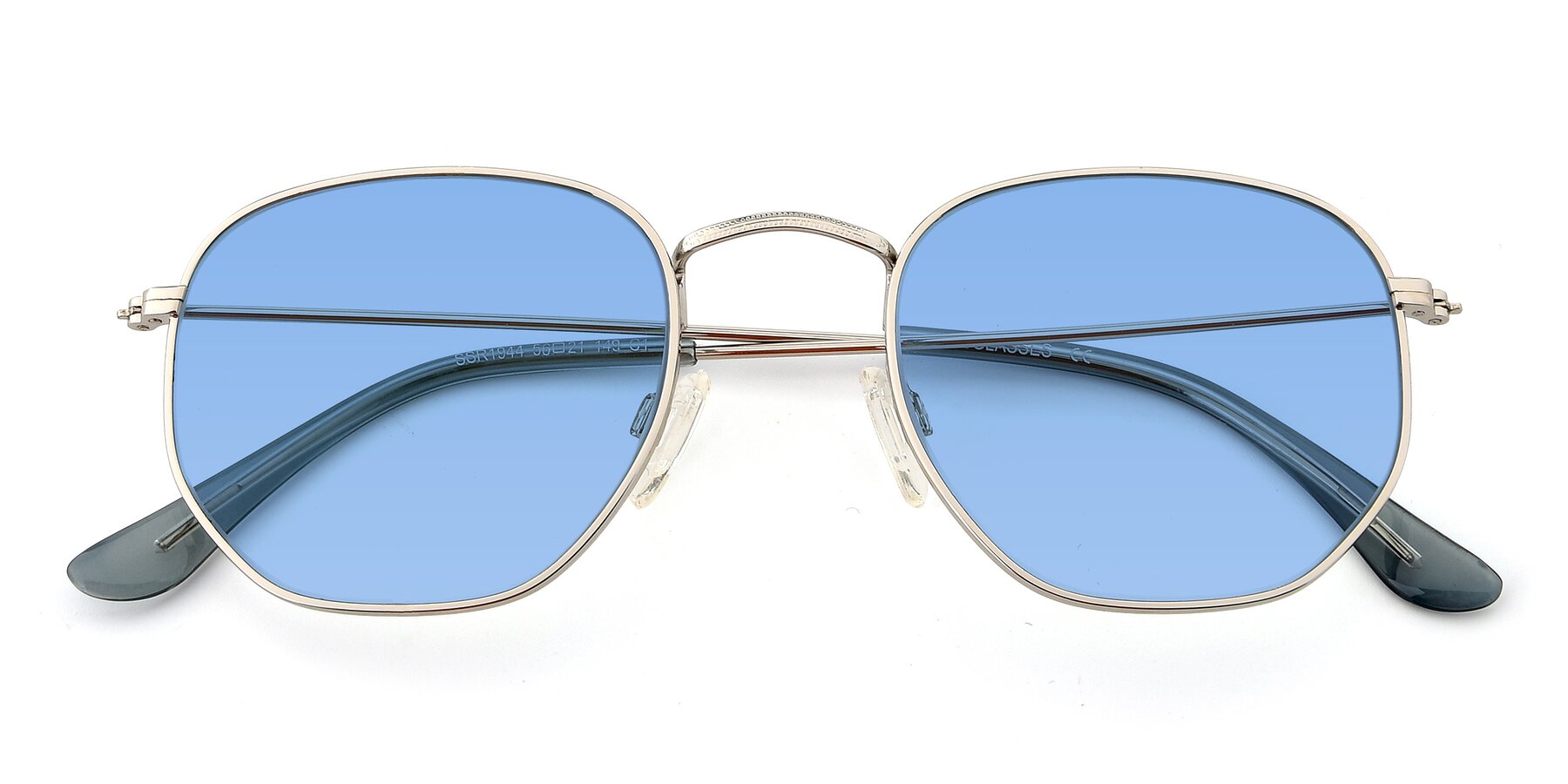 Folded Front of SSR1944 in Silver with Medium Blue Tinted Lenses