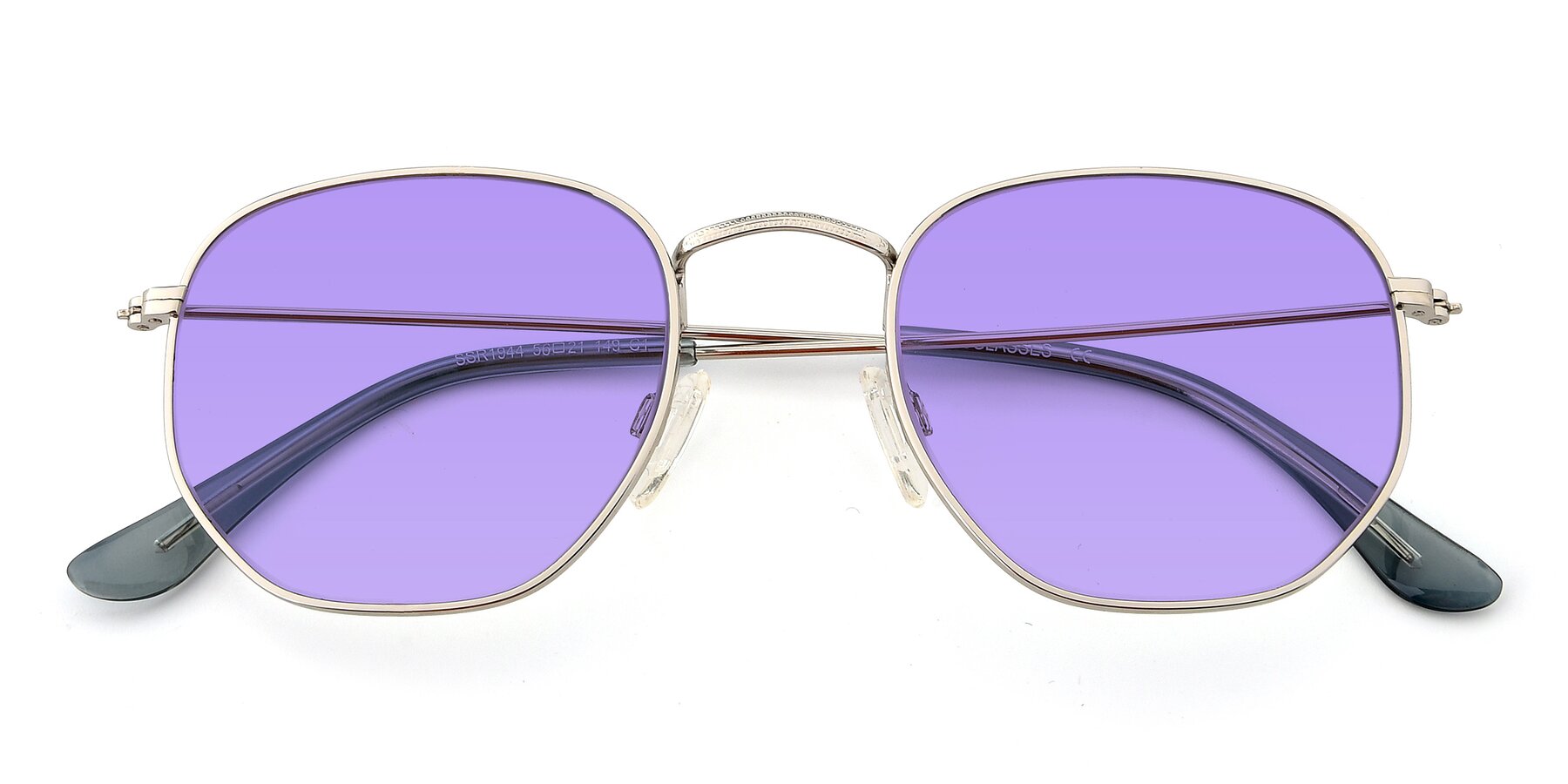 Folded Front of SSR1944 in Silver with Medium Purple Tinted Lenses