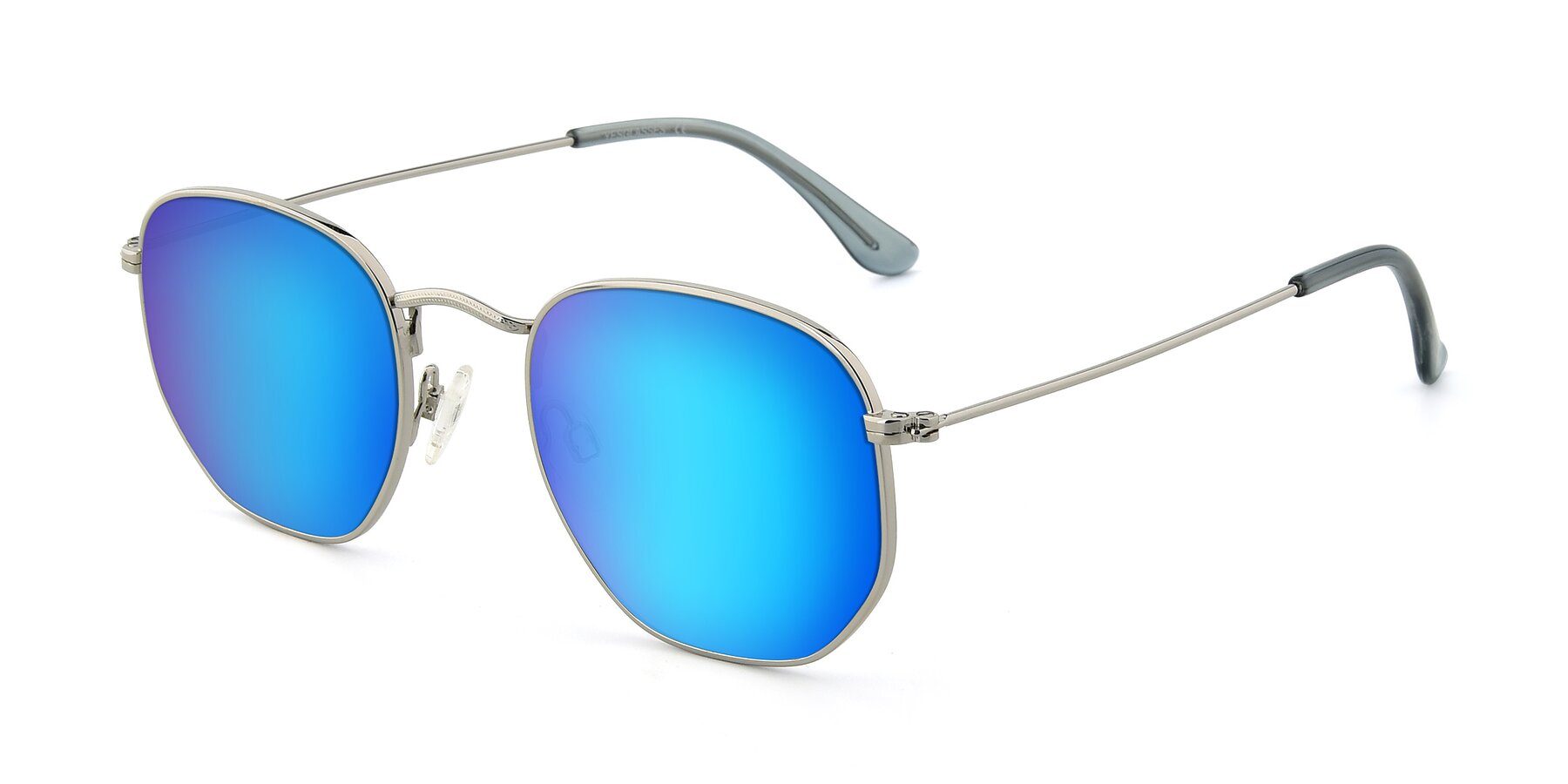Angle of SSR1944 in Silver with Blue Mirrored Lenses