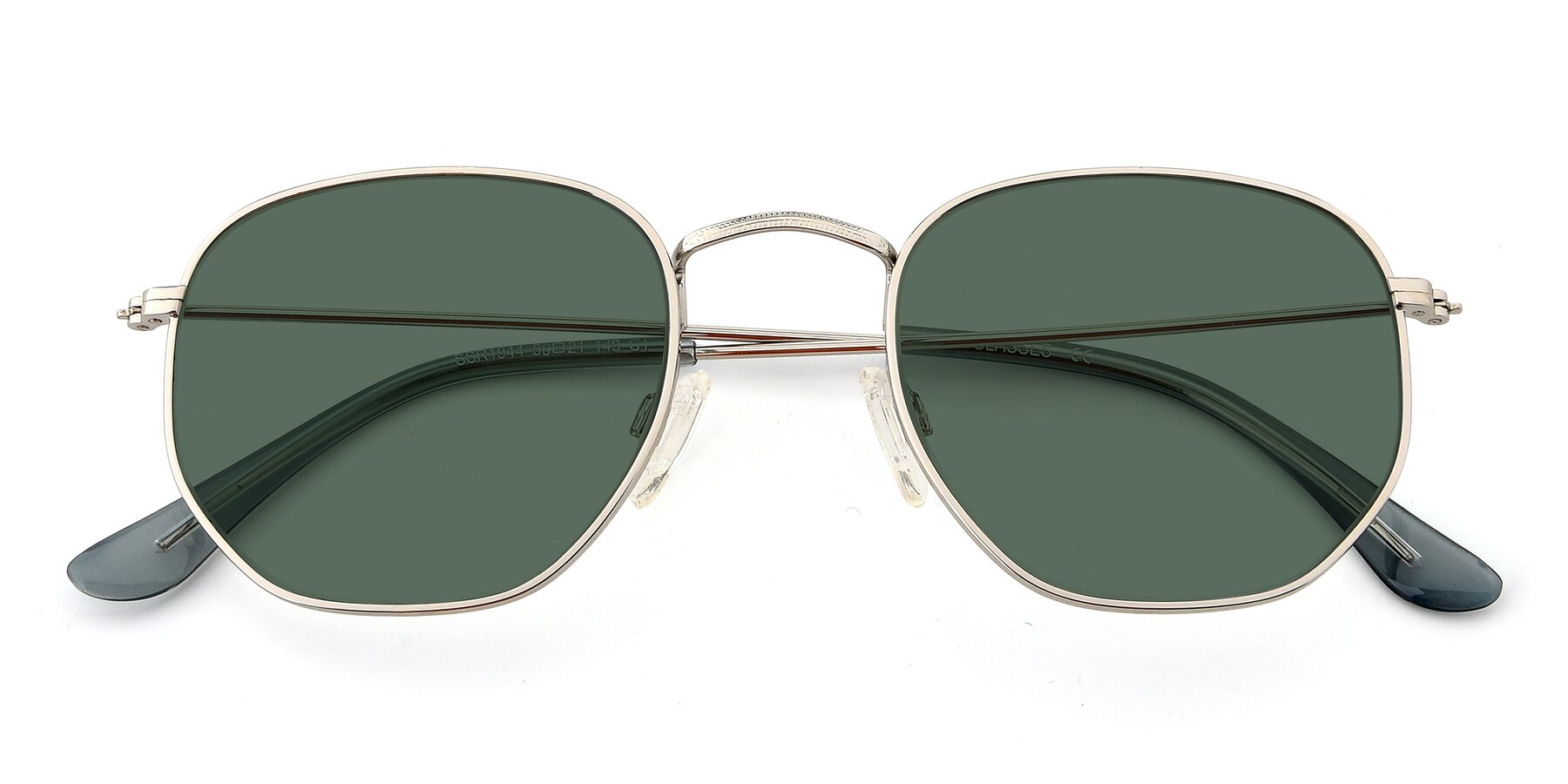 Folded Front of SSR1944 in Silver with Green Polarized Lenses