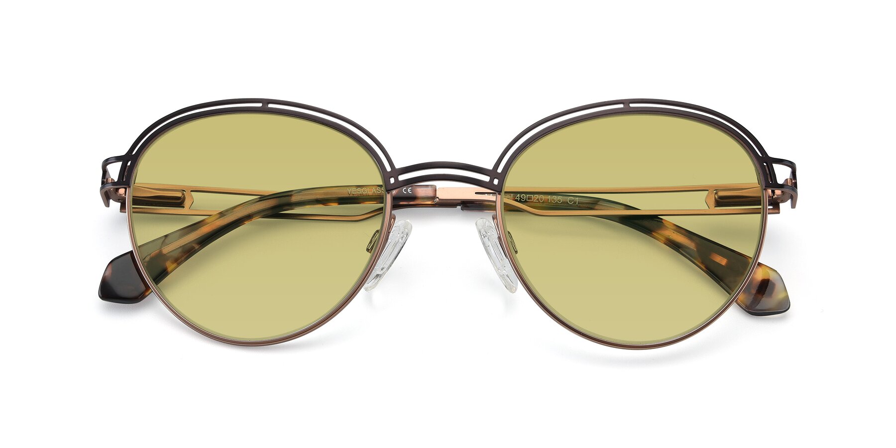 Folded Front of Marvel in Coffee-Gold with Medium Champagne Tinted Lenses