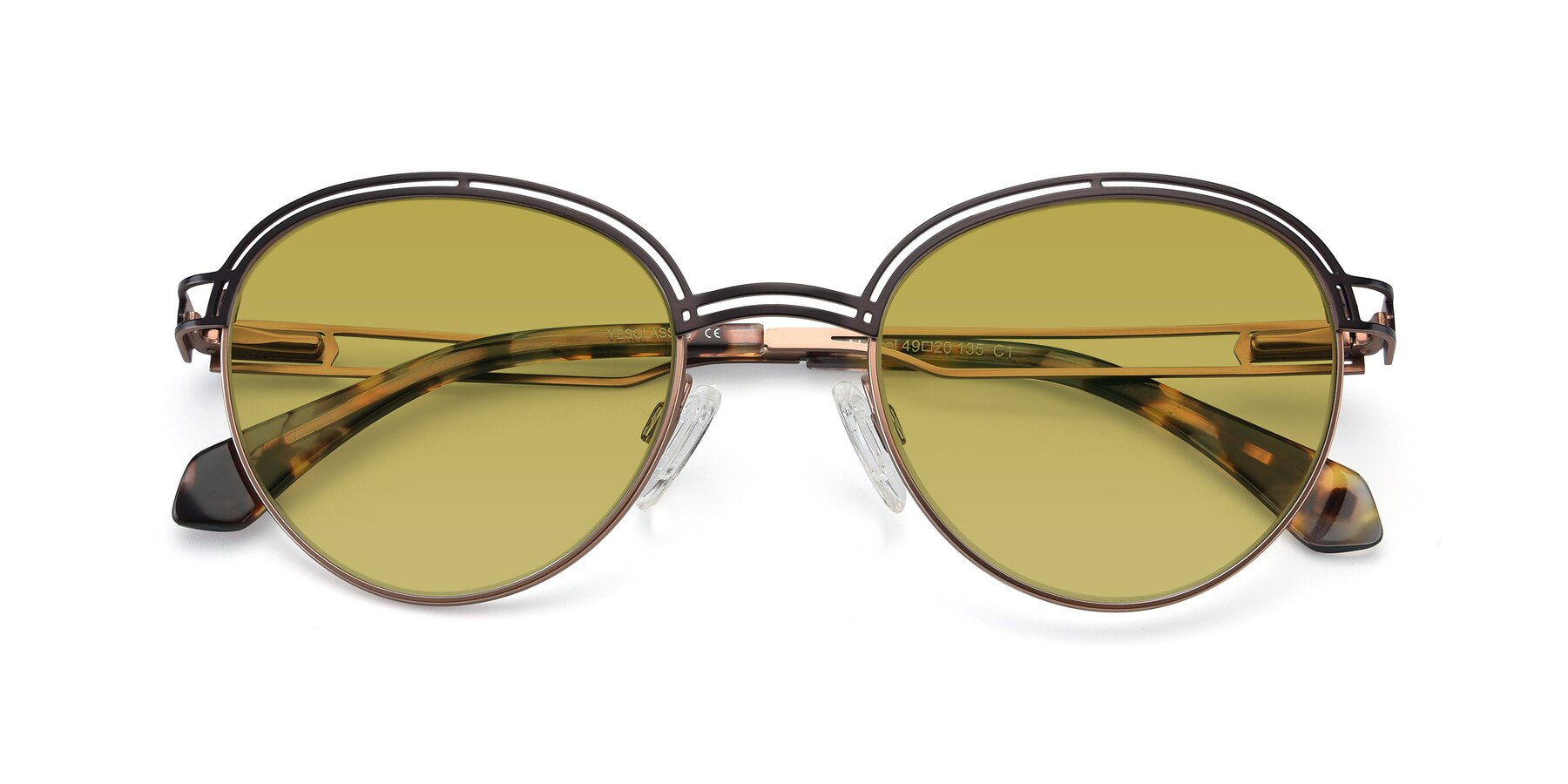 Folded Front of Marvel in Coffee-Gold with Champagne Tinted Lenses