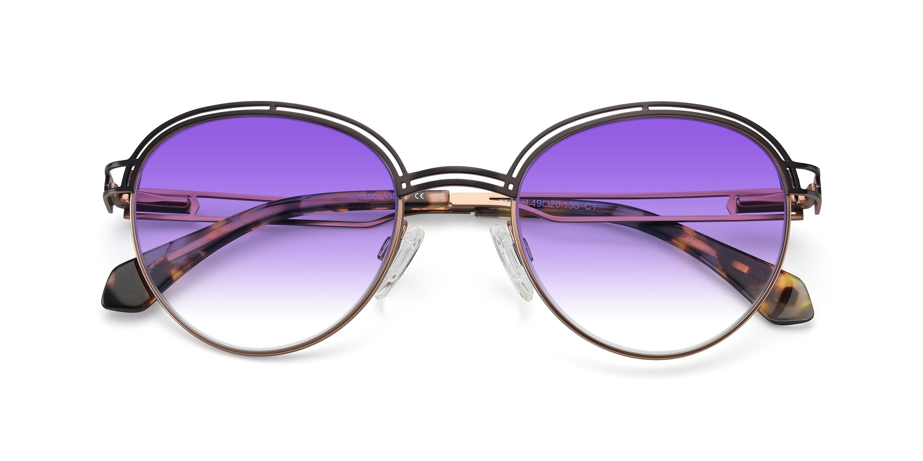 Folded Front of Marvel in Coffee-Gold with Purple Gradient Lenses