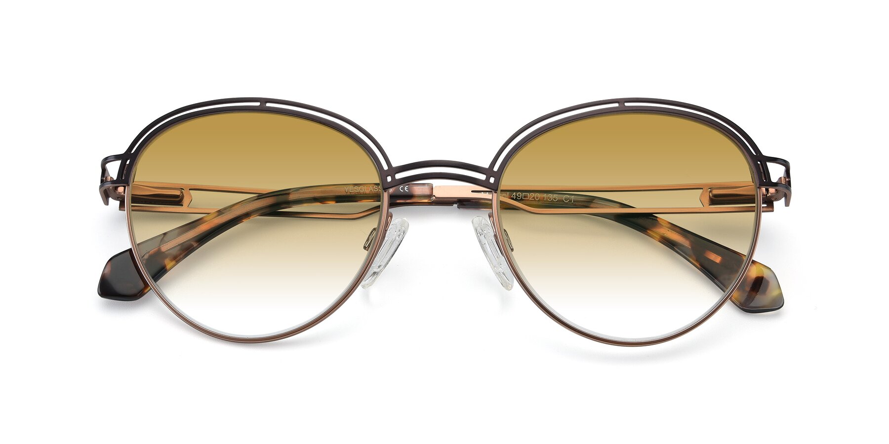 Folded Front of Marvel in Coffee-Gold with Champagne Gradient Lenses