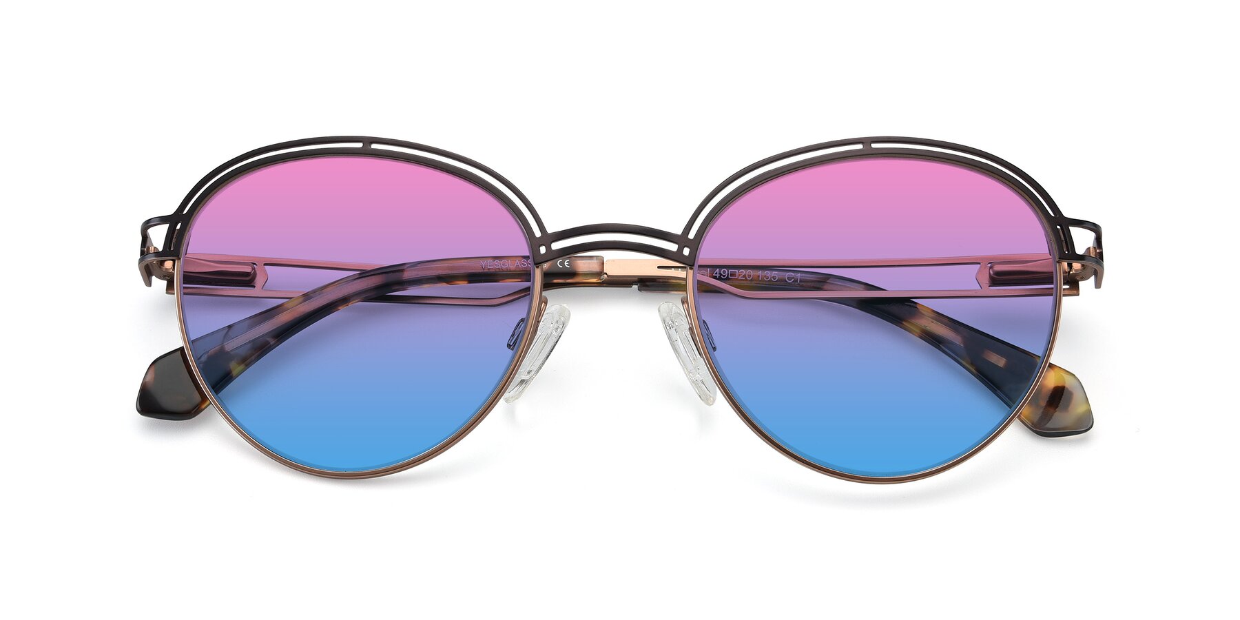 Folded Front of Marvel in Coffee-Gold with Pink / Blue Gradient Lenses