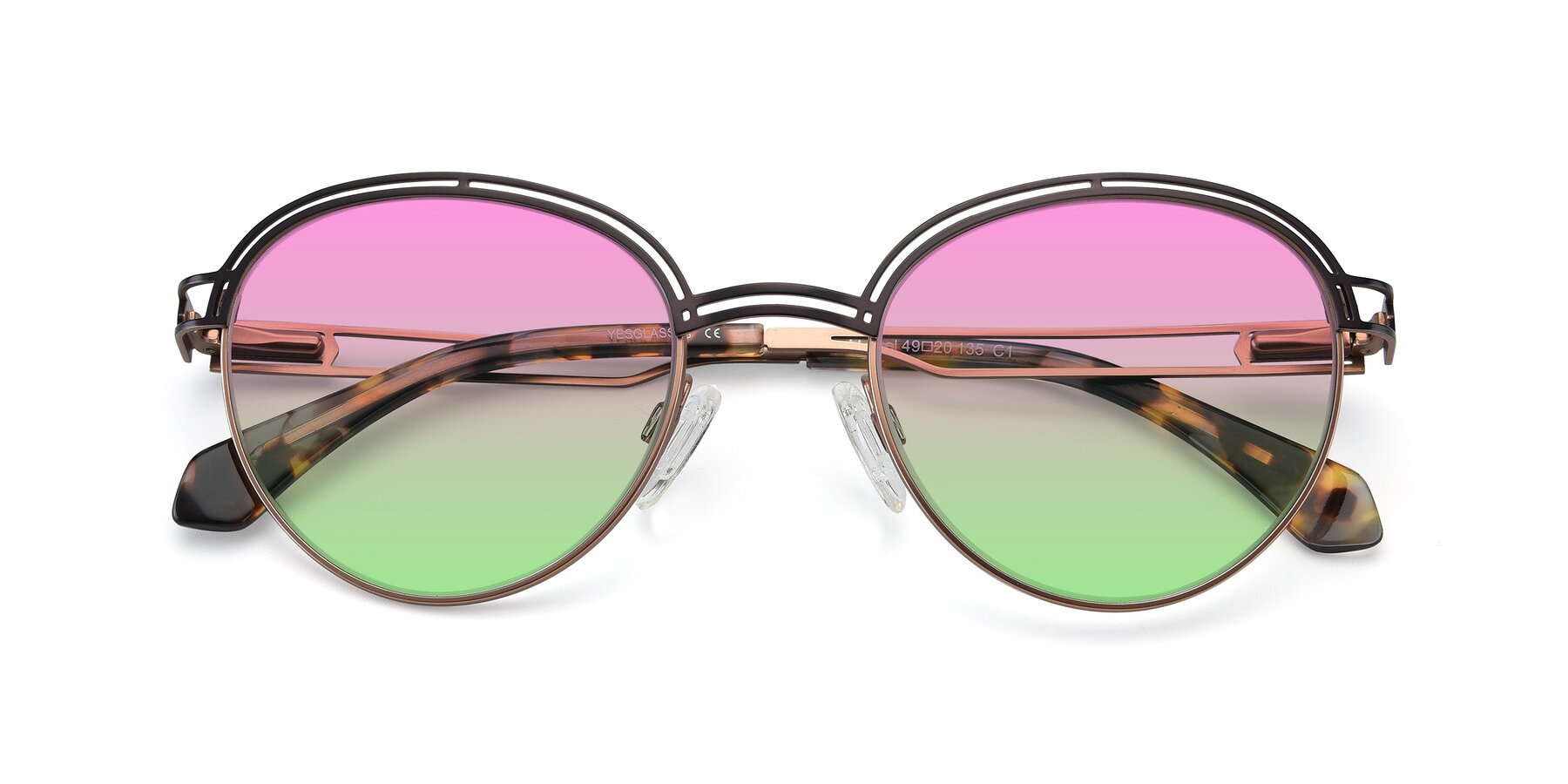 Folded Front of Marvel in Coffee-Gold with Pink / Green Gradient Lenses