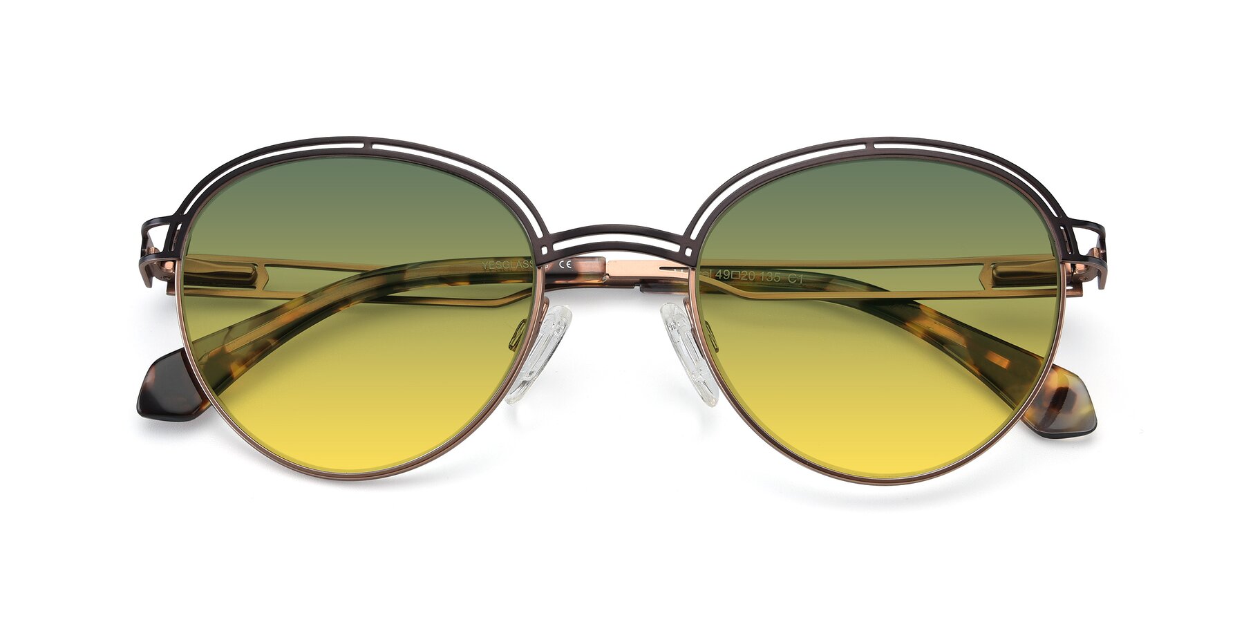 Folded Front of Marvel in Coffee-Gold with Green / Yellow Gradient Lenses