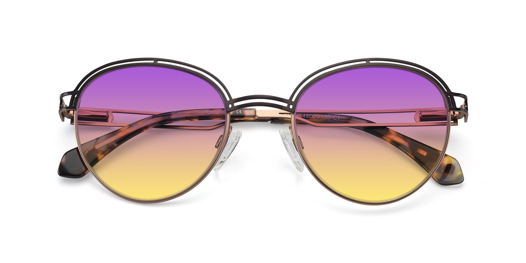 Folded Front of Marvel in Coffee-Gold with Purple / Yellow Gradient Lenses