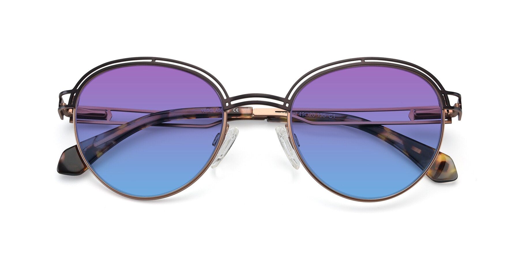 Folded Front of Marvel in Coffee-Gold with Purple / Blue Gradient Lenses