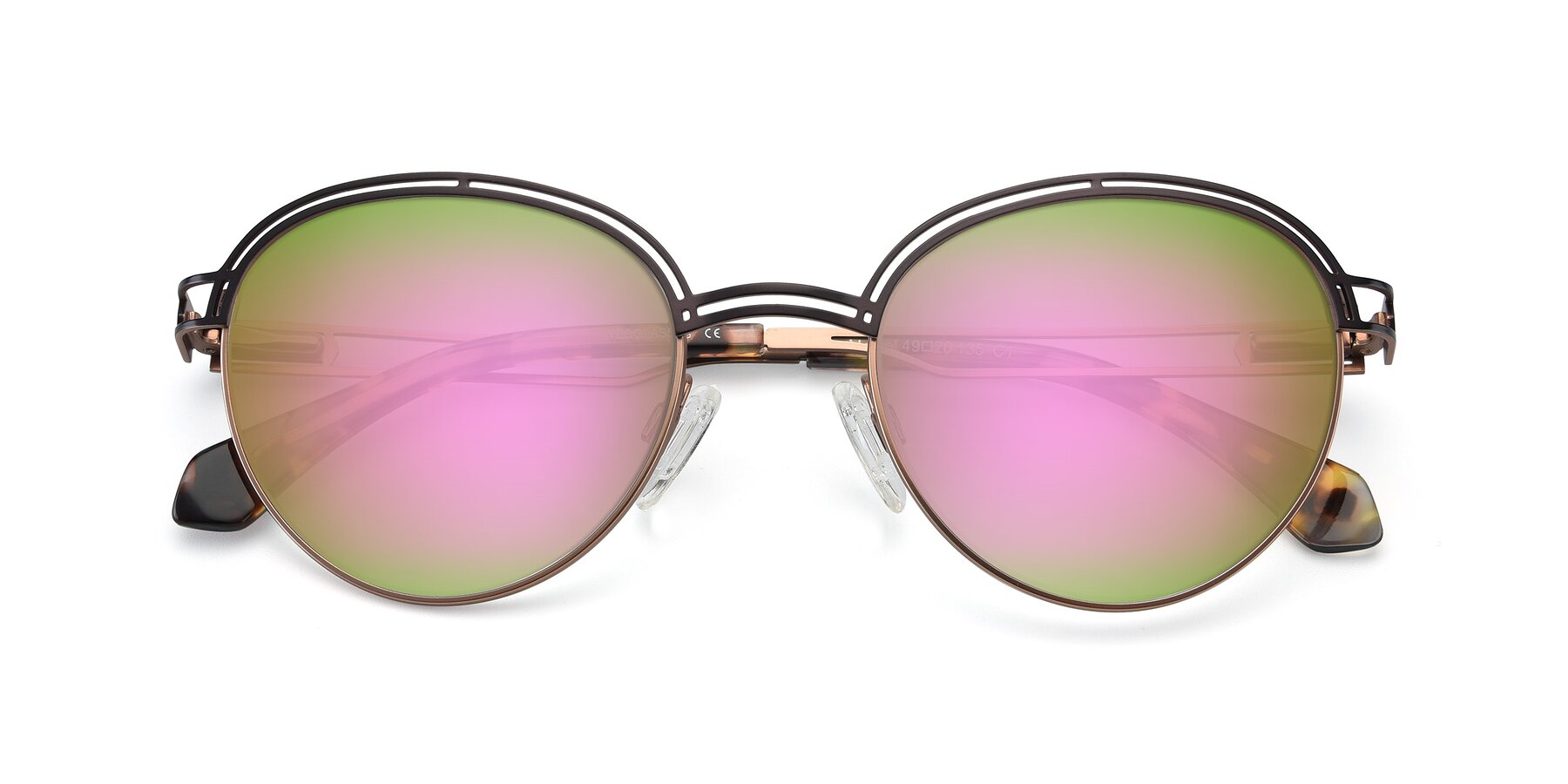 Folded Front of Marvel in Coffee-Gold with Pink Mirrored Lenses