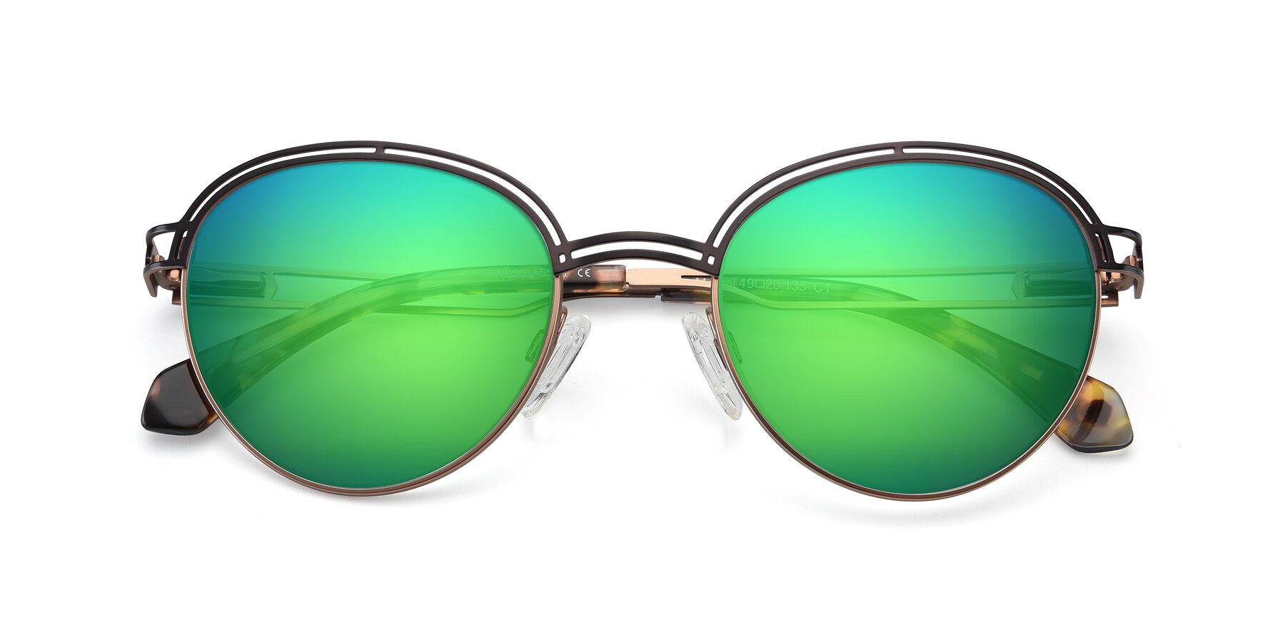 View of Marvel in Coffee-Gold with Green Mirrored Lenses