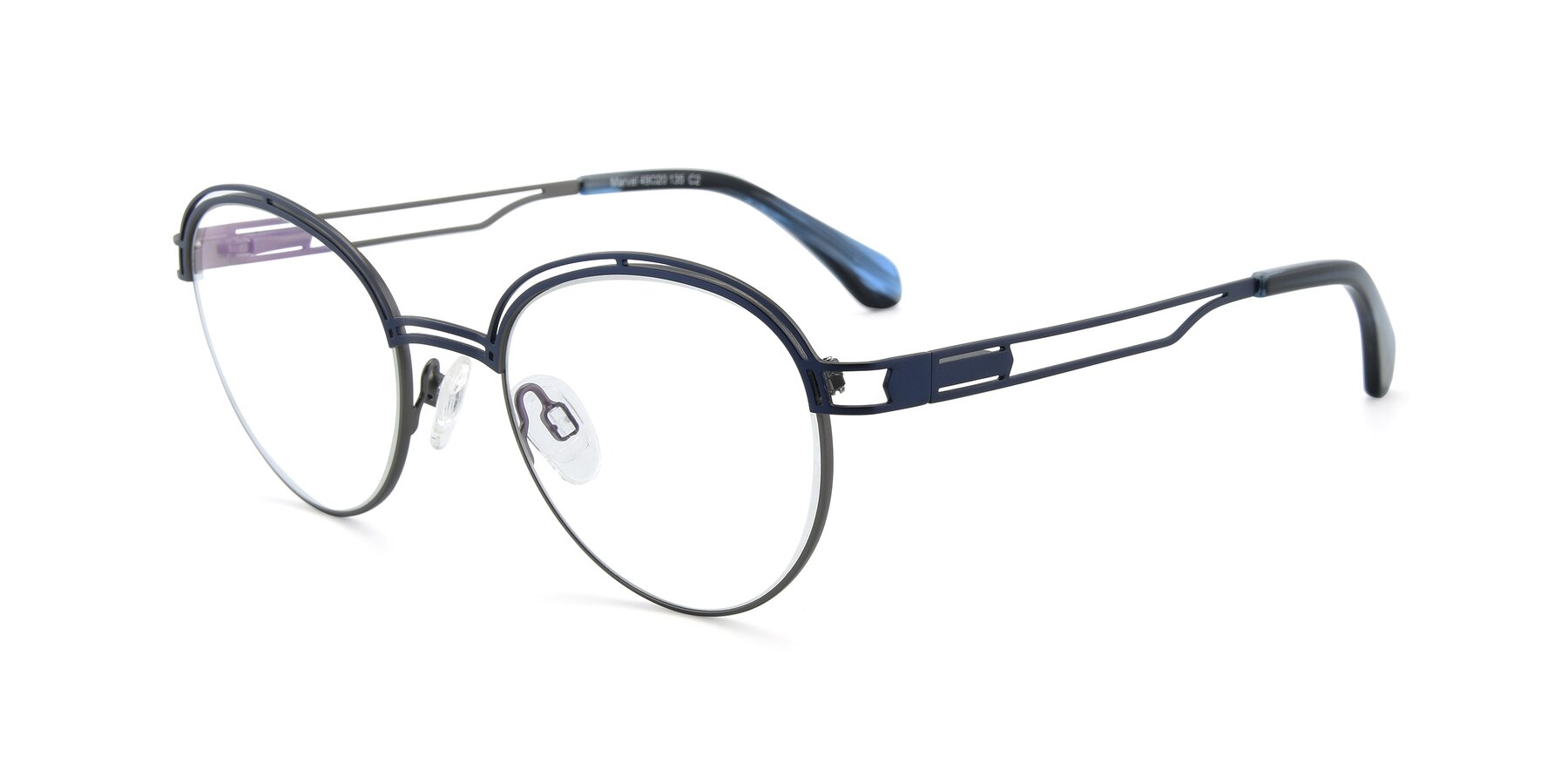 Angle of Marvel in Blue-Gunmetal with Clear Reading Eyeglass Lenses