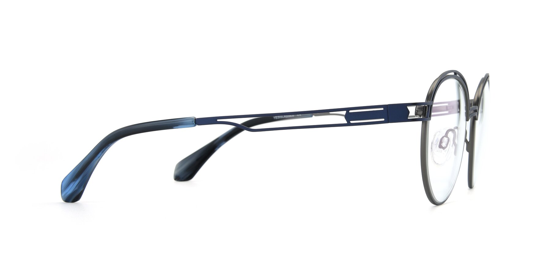 Side of Marvel in Blue-Gunmetal with Clear Eyeglass Lenses