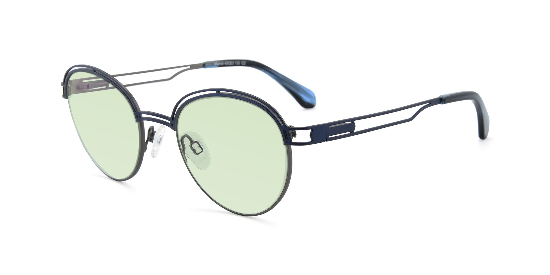 Angle of Marvel in Blue-Gunmetal with Light Green Tinted Lenses