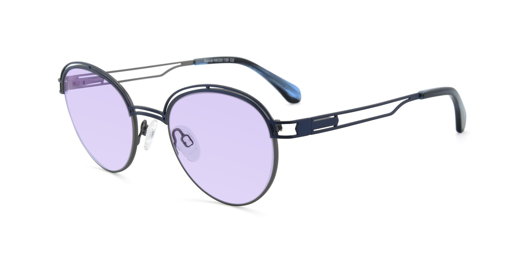 Angle of Marvel in Blue-Gunmetal with Light Purple Tinted Lenses