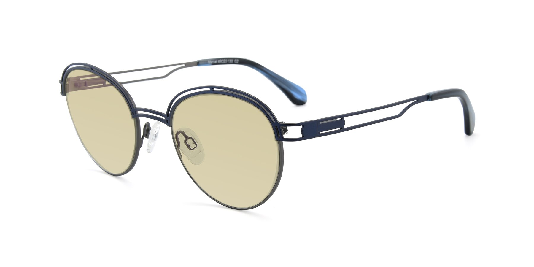 Angle of Marvel in Blue-Gunmetal with Light Champagne Tinted Lenses