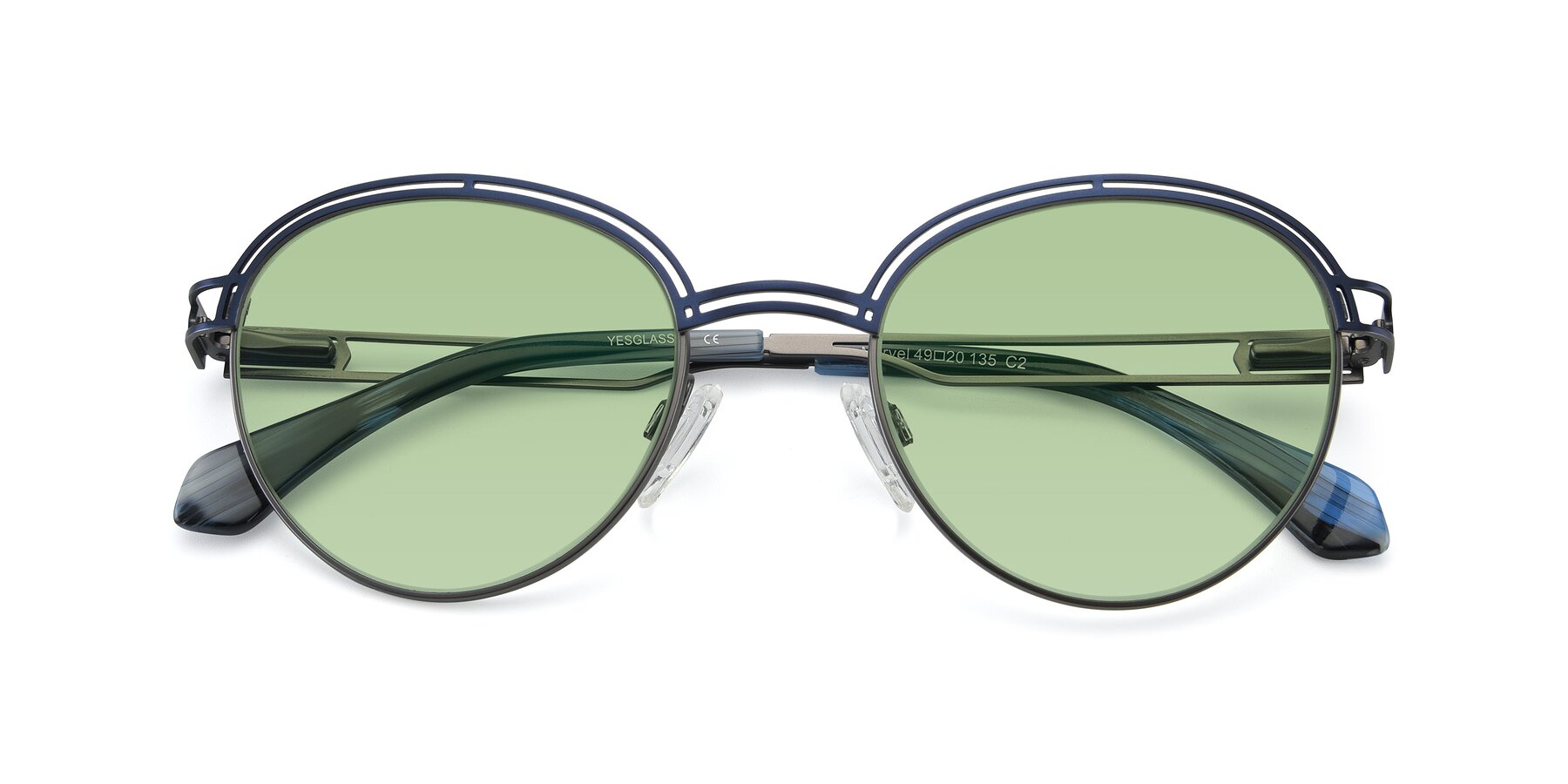 Folded Front of Marvel in Blue-Gunmetal with Medium Green Tinted Lenses
