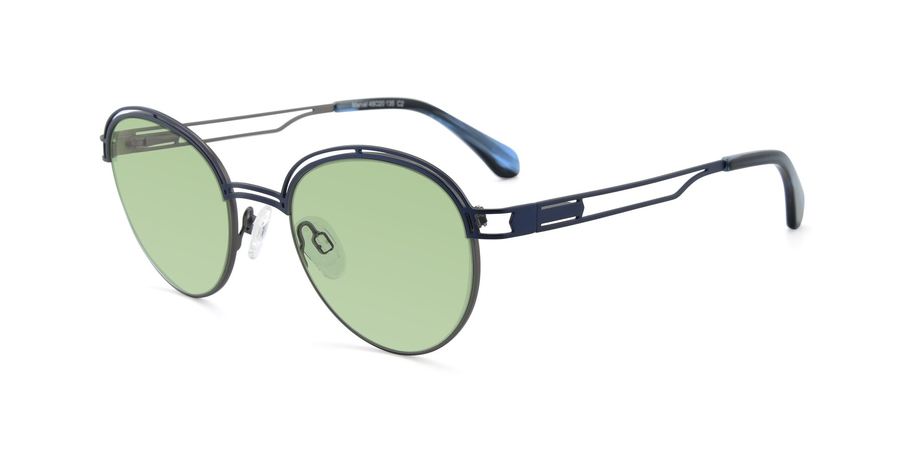 Angle of Marvel in Blue-Gunmetal with Medium Green Tinted Lenses