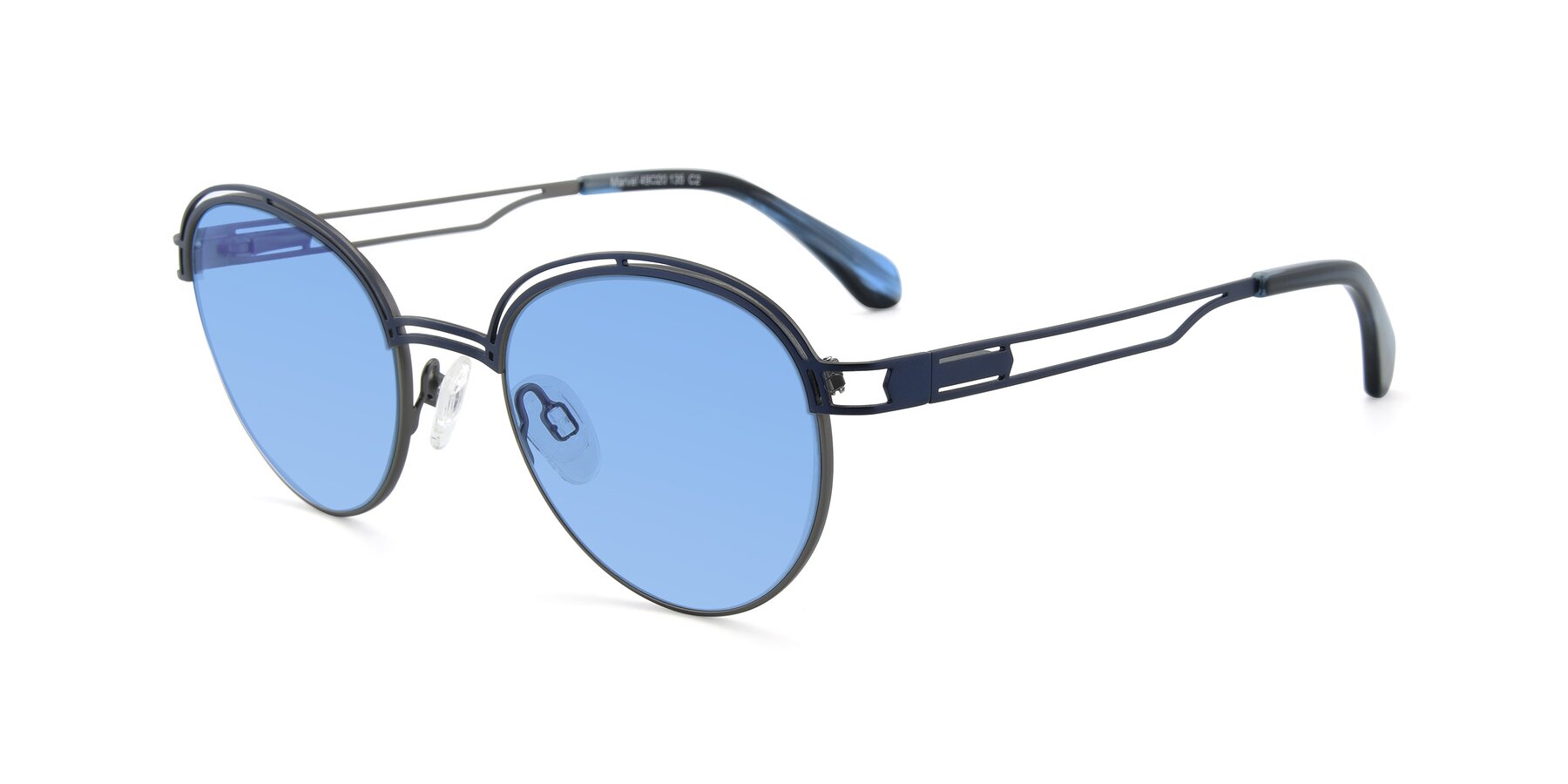 Angle of Marvel in Blue-Gunmetal with Medium Blue Tinted Lenses